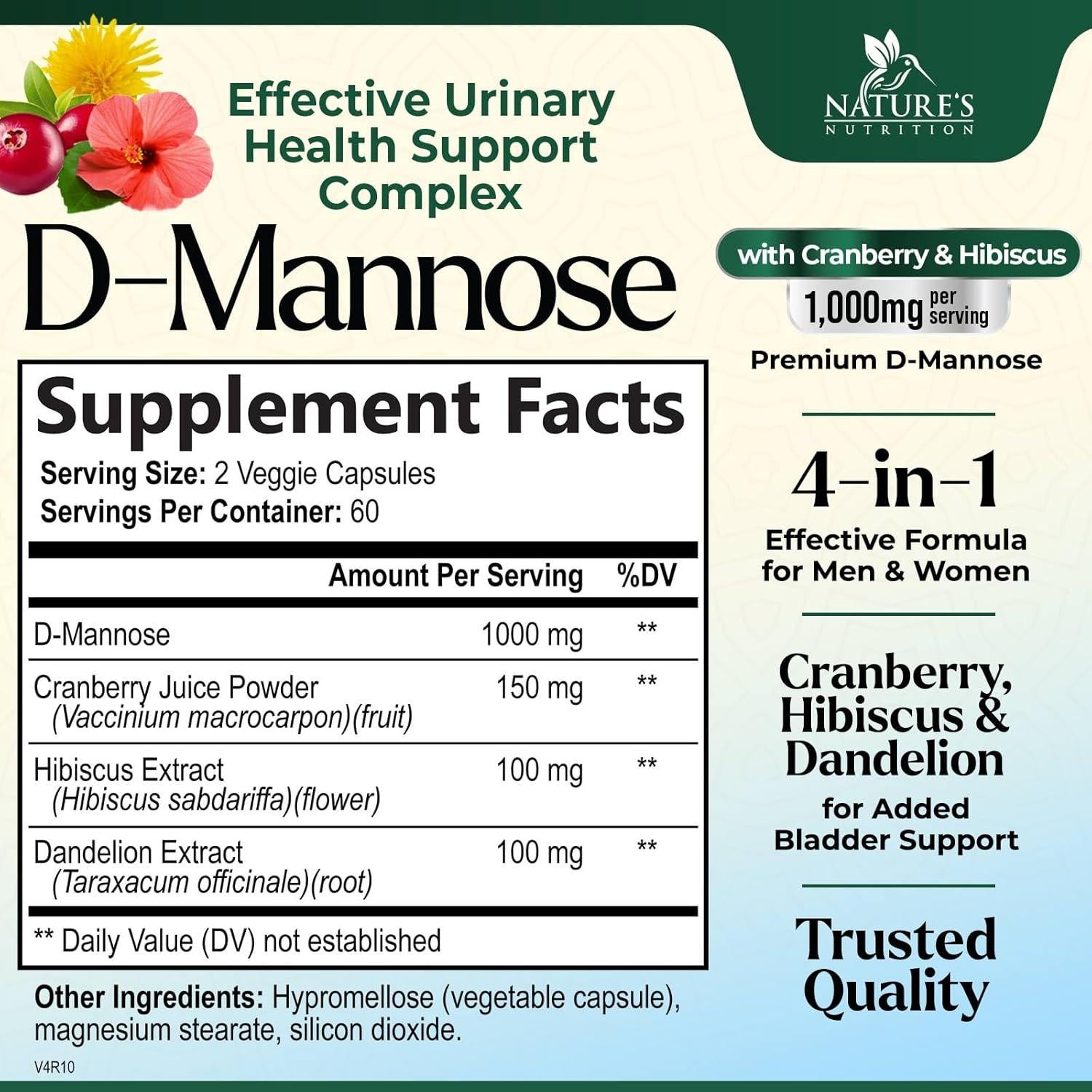 Suplemento D-Mannosa 1350 mg Nature's Nutrition 120 Cápsulas