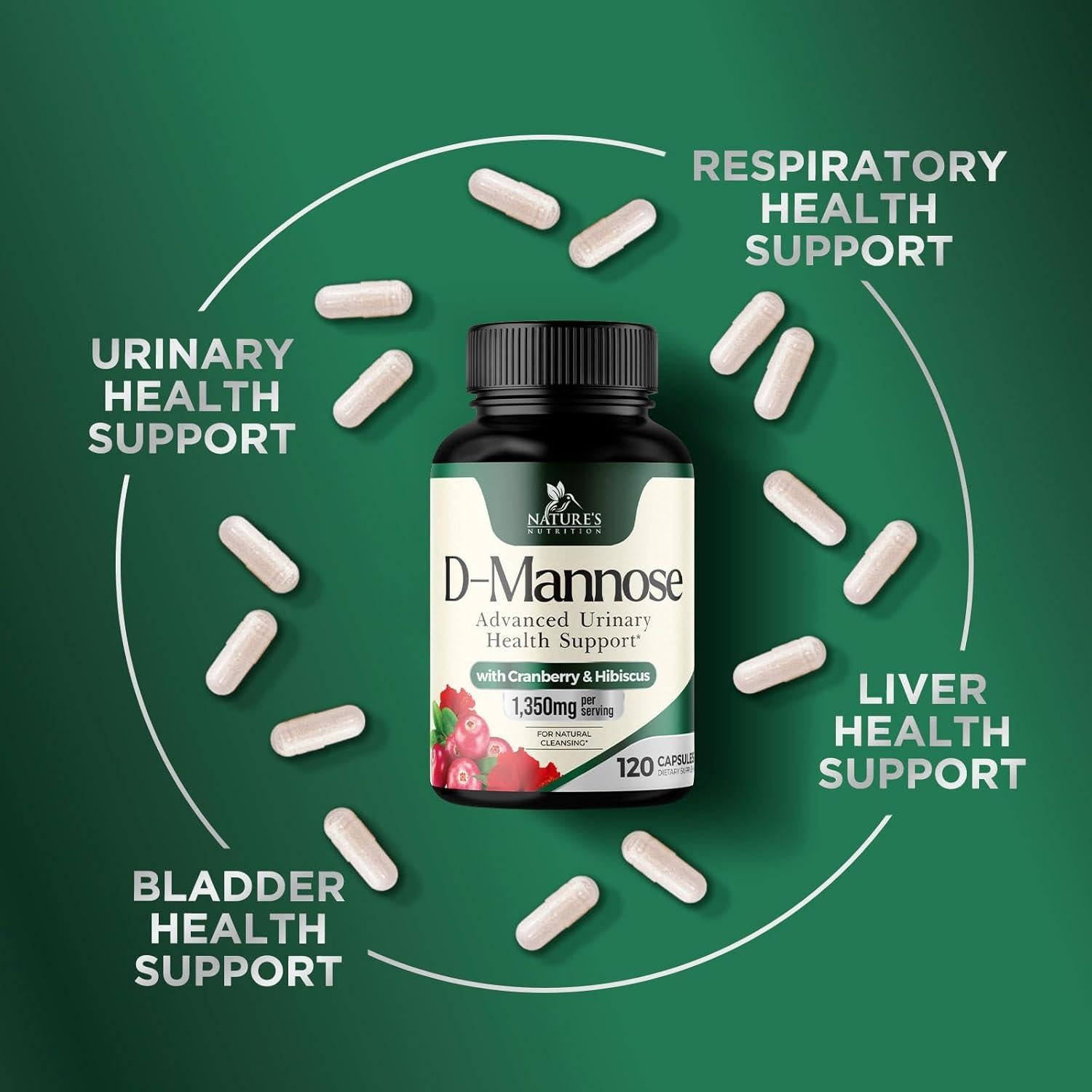 Suplemento D-Mannosa 1350 mg Nature's Nutrition 120 Cápsulas