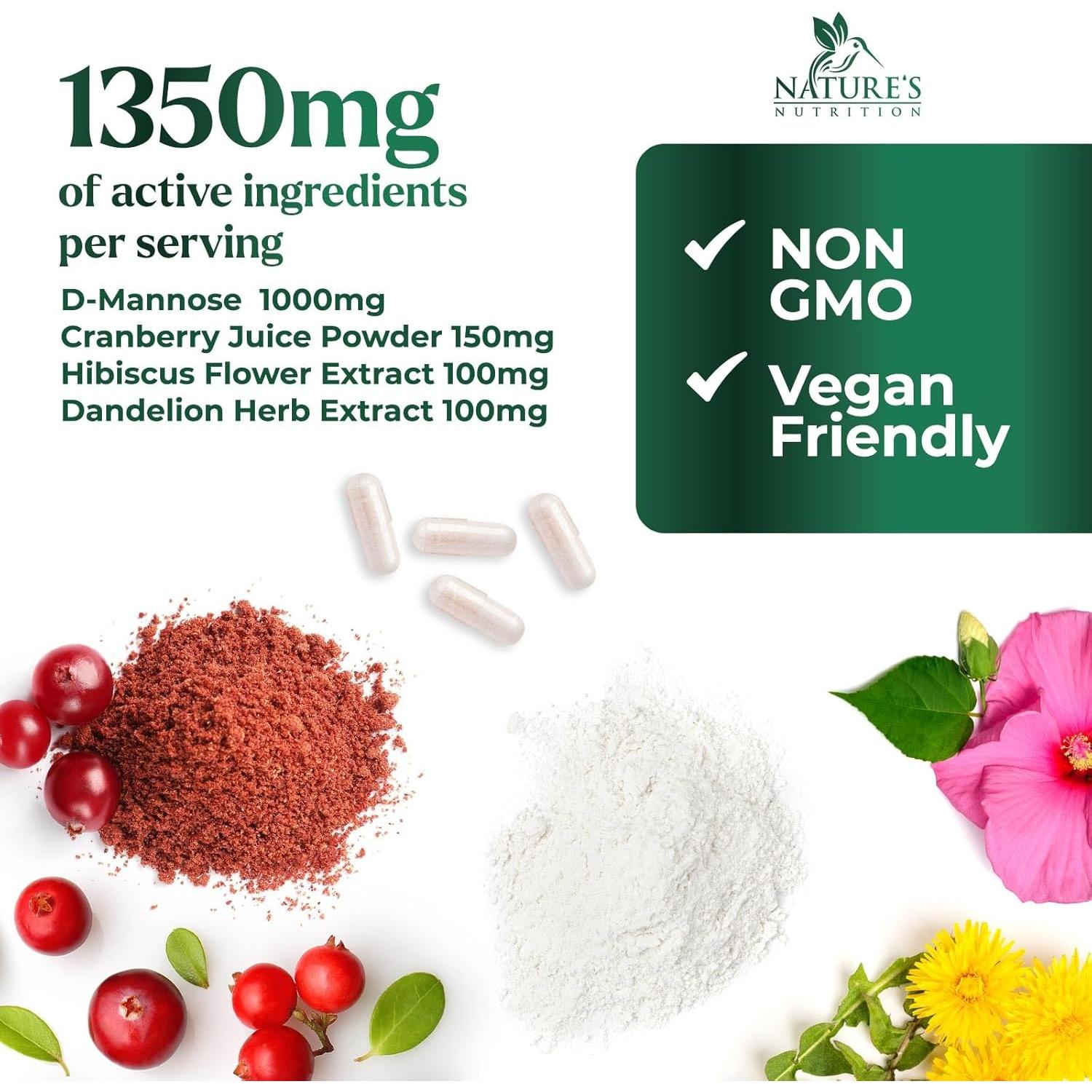 Suplemento D-Mannosa 1350 mg Nature's Nutrition 120 Cápsulas