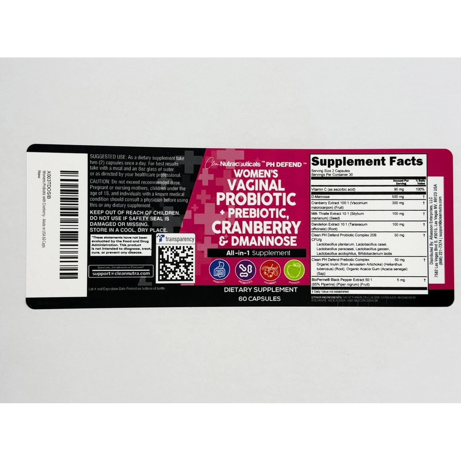 Probioticos Vaginales Clean Nutraceuticals 60 Capsulas Arandano