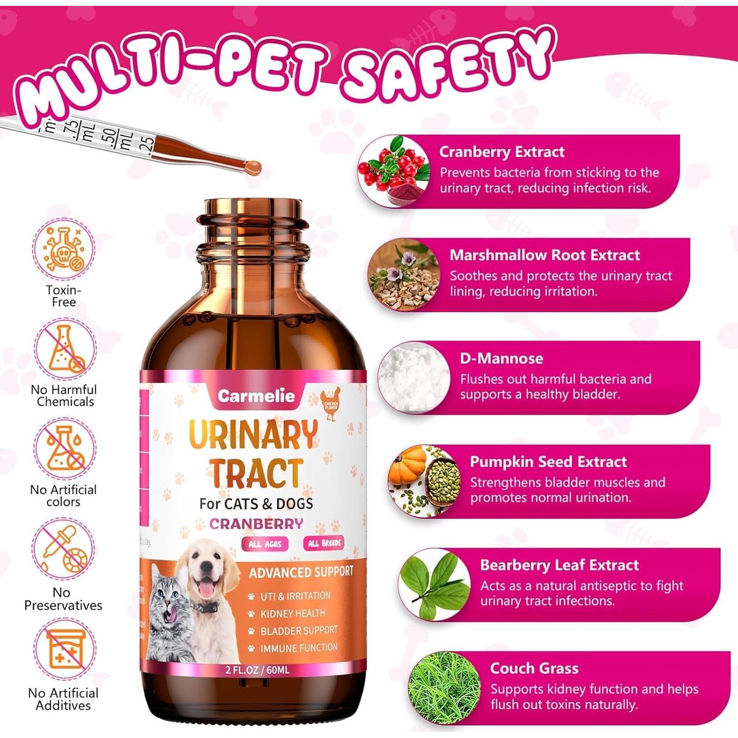 Gotas de Soporte Urinario para Gatos y Perros Carmelie 56.7g