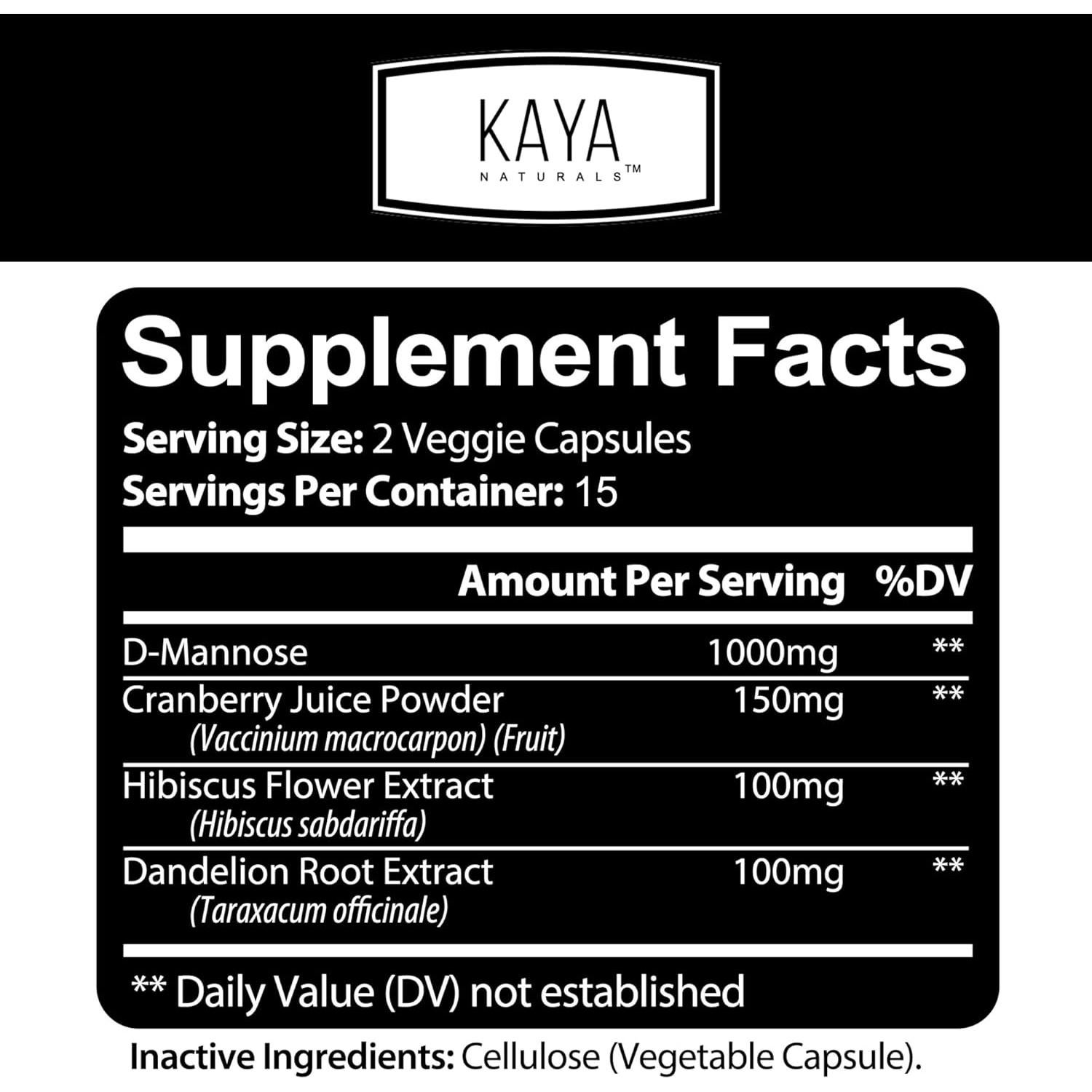 Suplemento D-Mannose Kaya Naturals 30 Cápsulas Vegetales