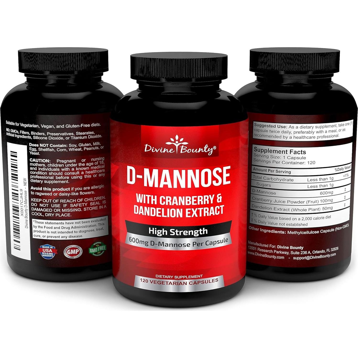 Cápsulas de D-Mannosa Divine Bounty 600mg - 120 unidades