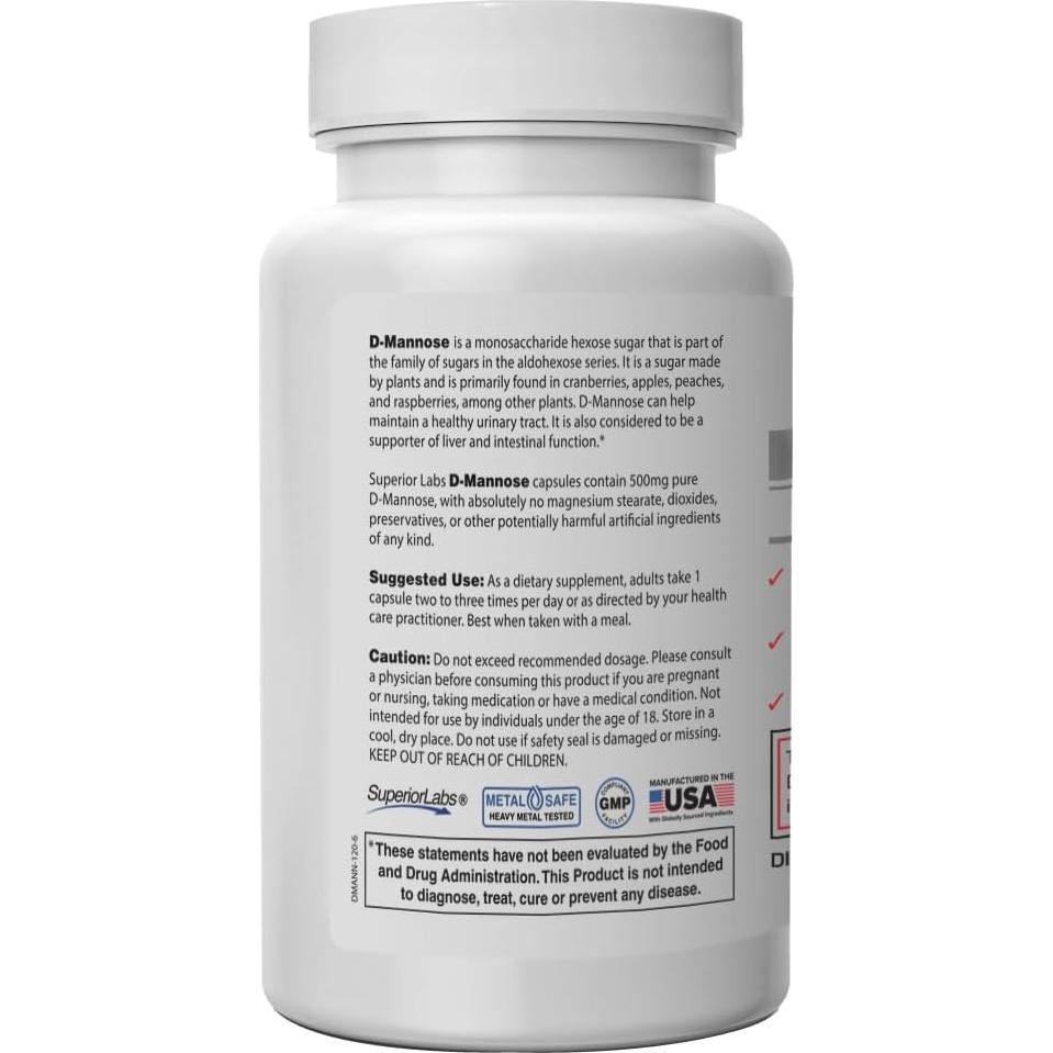 D-Mannose 500 mg Superior Labs - Prebiótico Urinario 120 Cápsulas