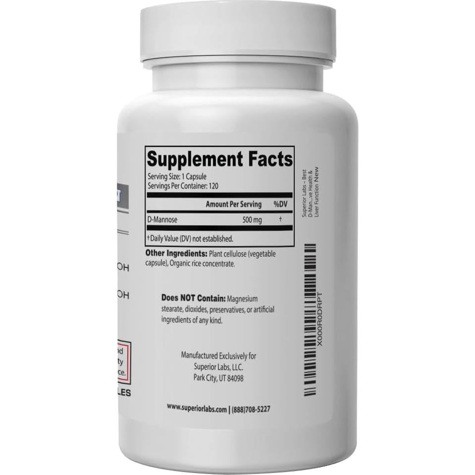 D-Mannose 500 mg Superior Labs - Prebiótico Urinario 120 Cápsulas