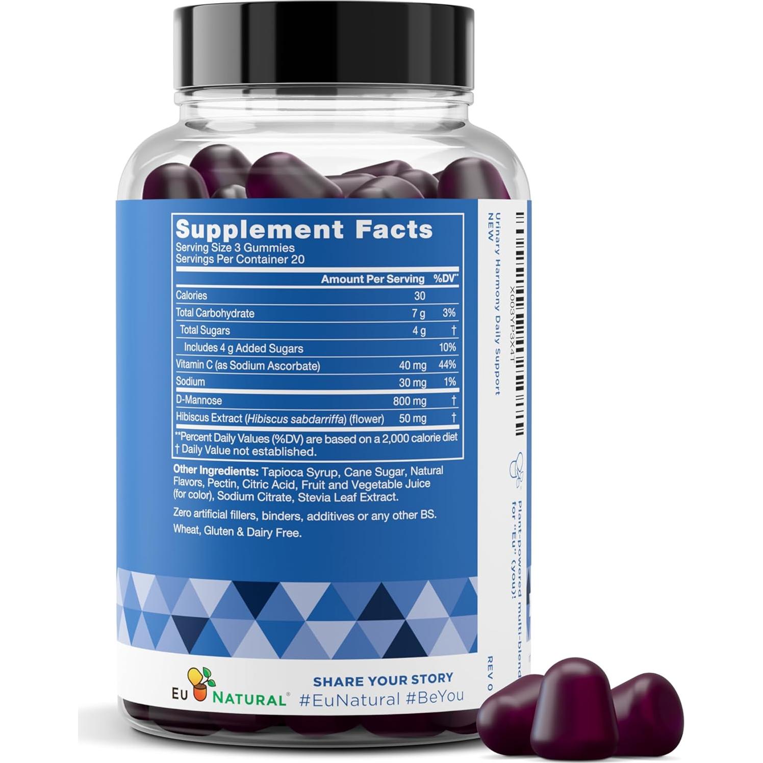 Gomitas D-Mannose Eu Natural 60 unidades Sabor Frutos Rojos