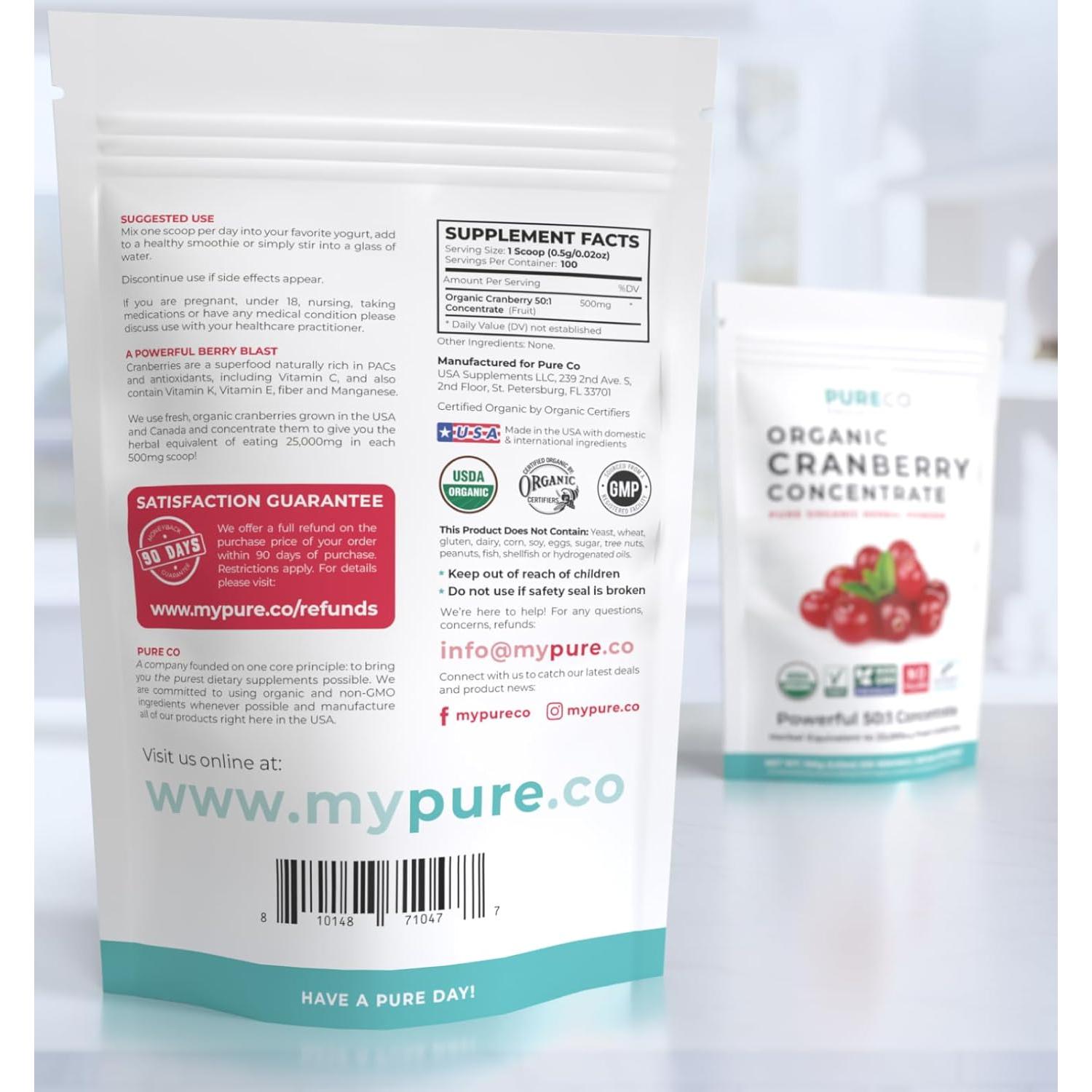 Concentrado de Arándano Orgánico PURE CO 500mg - 100 Porciones