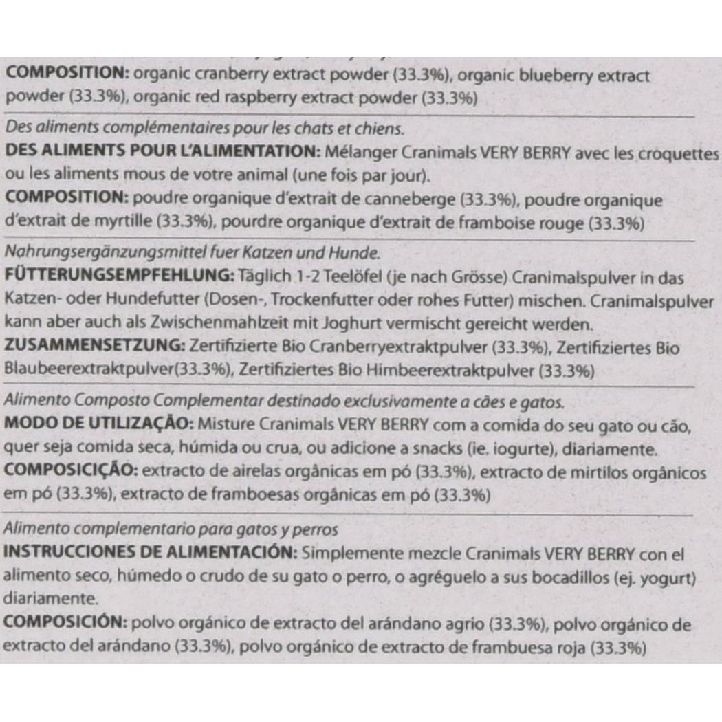 Polvo Antioxidante Very Berry Cranimals para Perros y Gatos 120 g