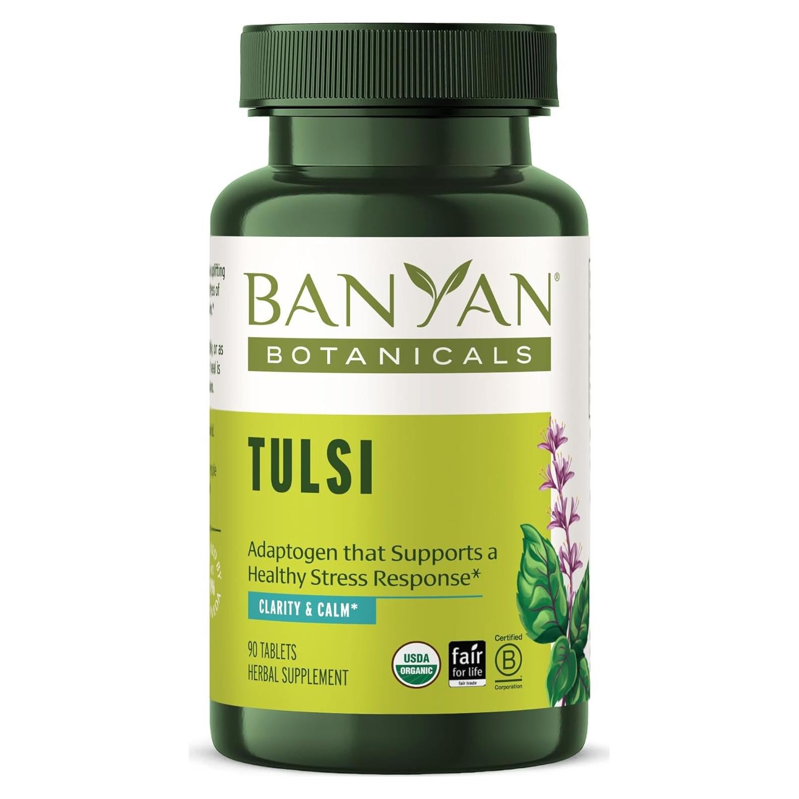 Suplemento Orgánico Tulsi Banyan Botanicals - 90 Tabletas - Adaptógeno