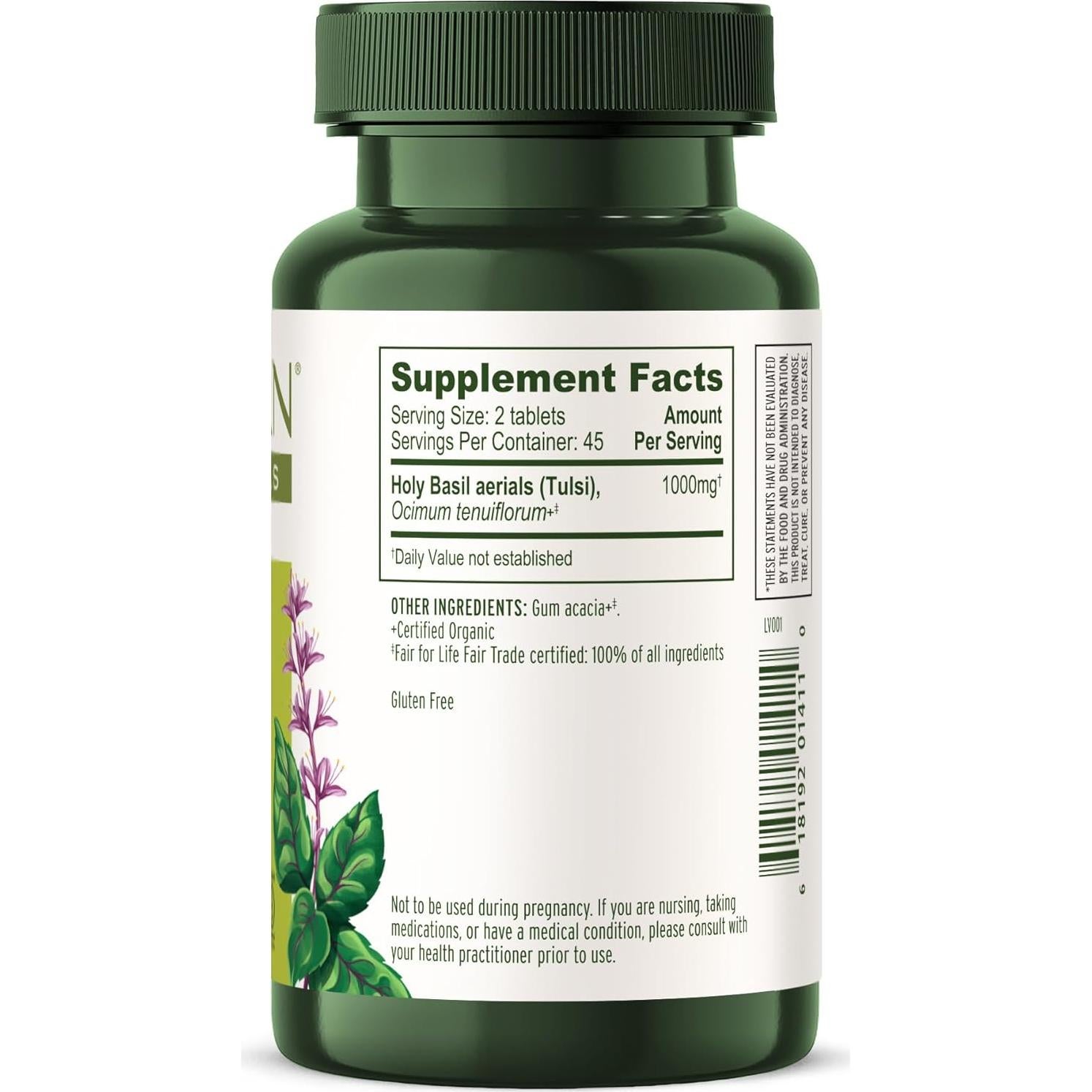 Suplemento Orgánico Tulsi Banyan Botanicals - 90 Tabletas - Adaptógeno