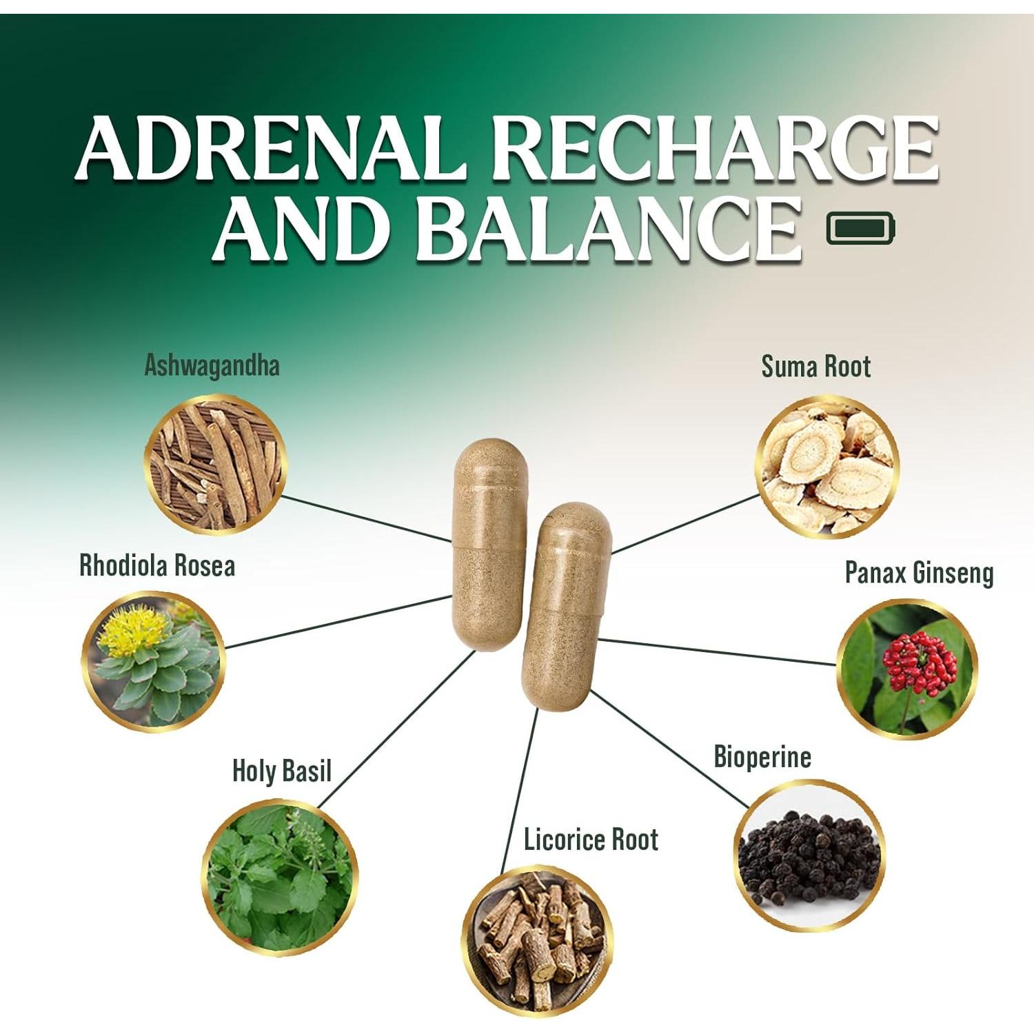 Suplemento Adrenal Nature's Nutrition 120 Cápsulas Ashwagandha