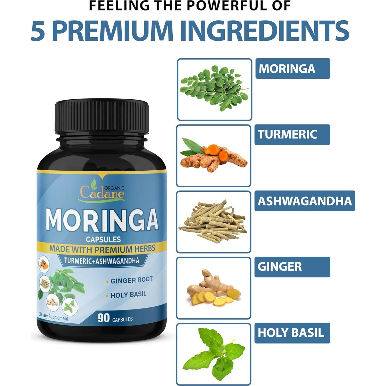 Cápsulas de Moringa Orgánica Cadane 90 Unidades - Energía y Inmunidad