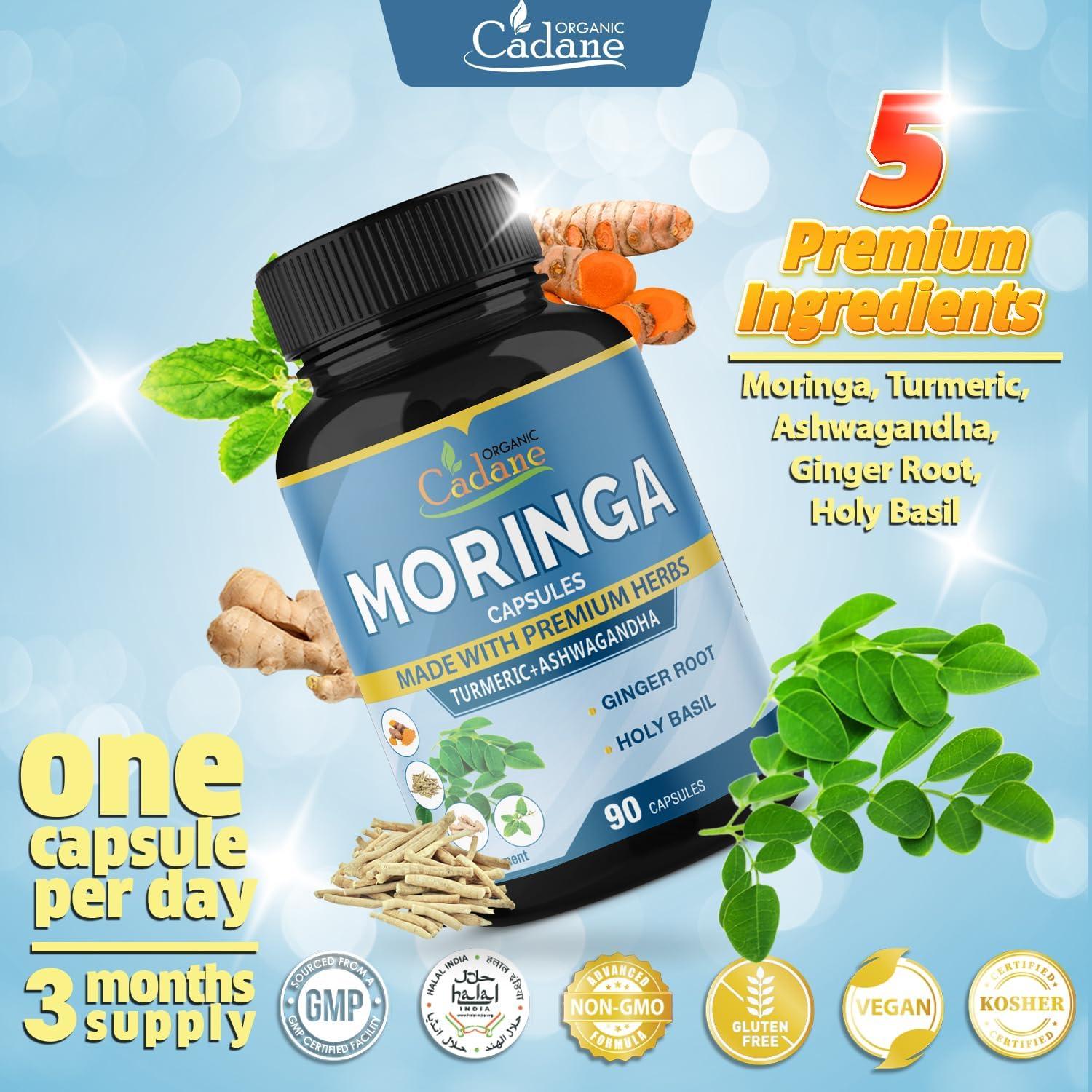 Cápsulas de Moringa Orgánica Cadane 90 Unidades - Energía y Inmunidad