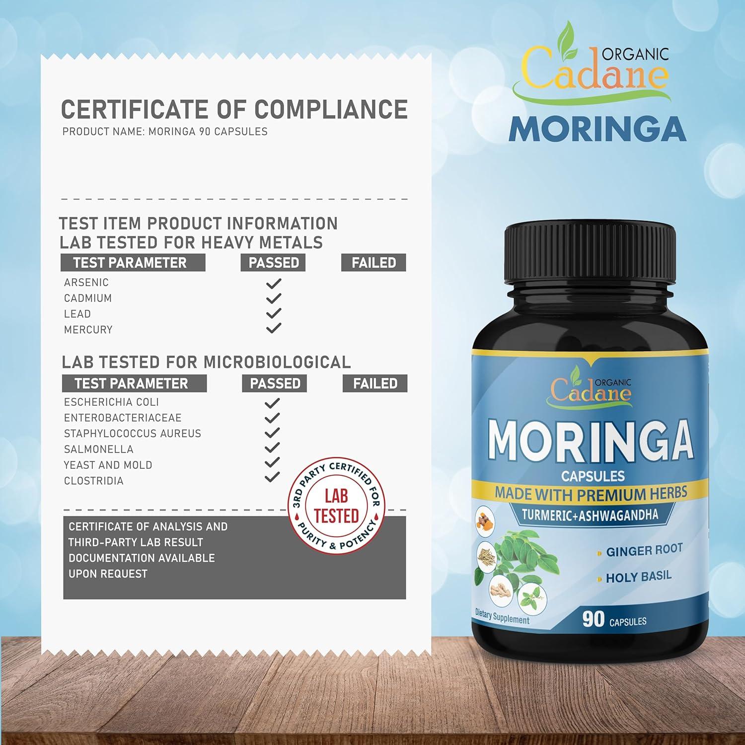 Cápsulas de Moringa Orgánica Cadane 90 Unidades - Energía y Inmunidad