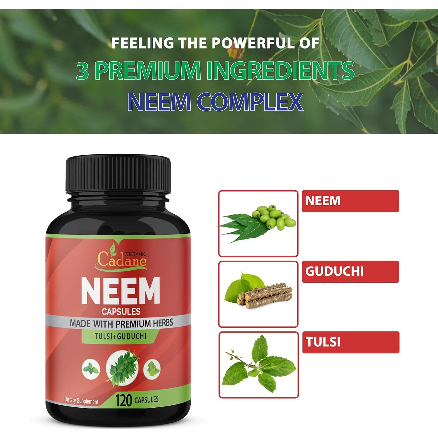 Suplemento de Neem Orgánico Cadane 120 Cápsulas Vegetales