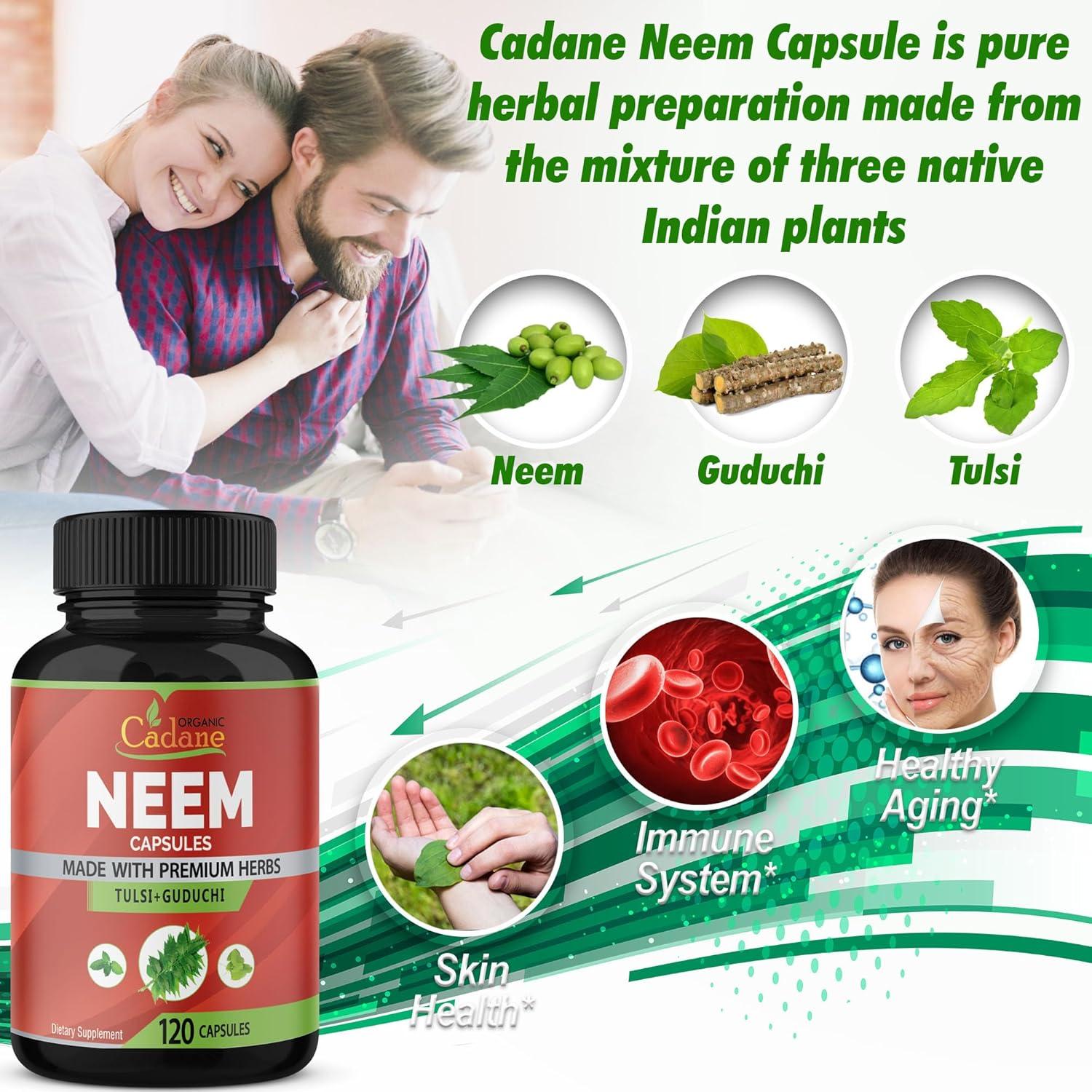 Suplemento de Neem Orgánico Cadane 120 Cápsulas Vegetales