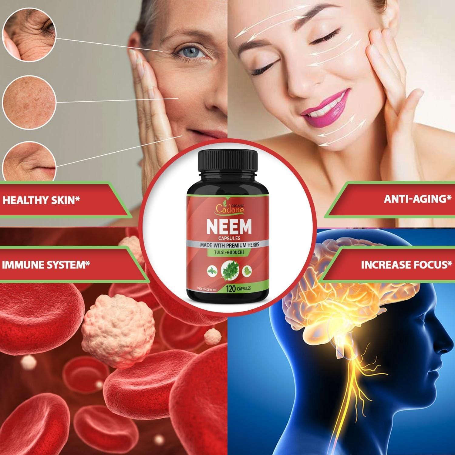 Suplemento de Neem Orgánico Cadane 120 Cápsulas Vegetales