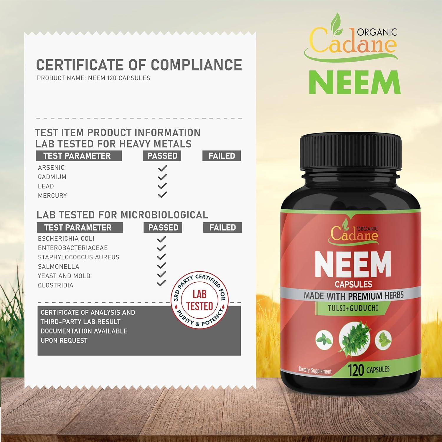 Suplemento de Neem Orgánico Cadane 120 Cápsulas Vegetales
