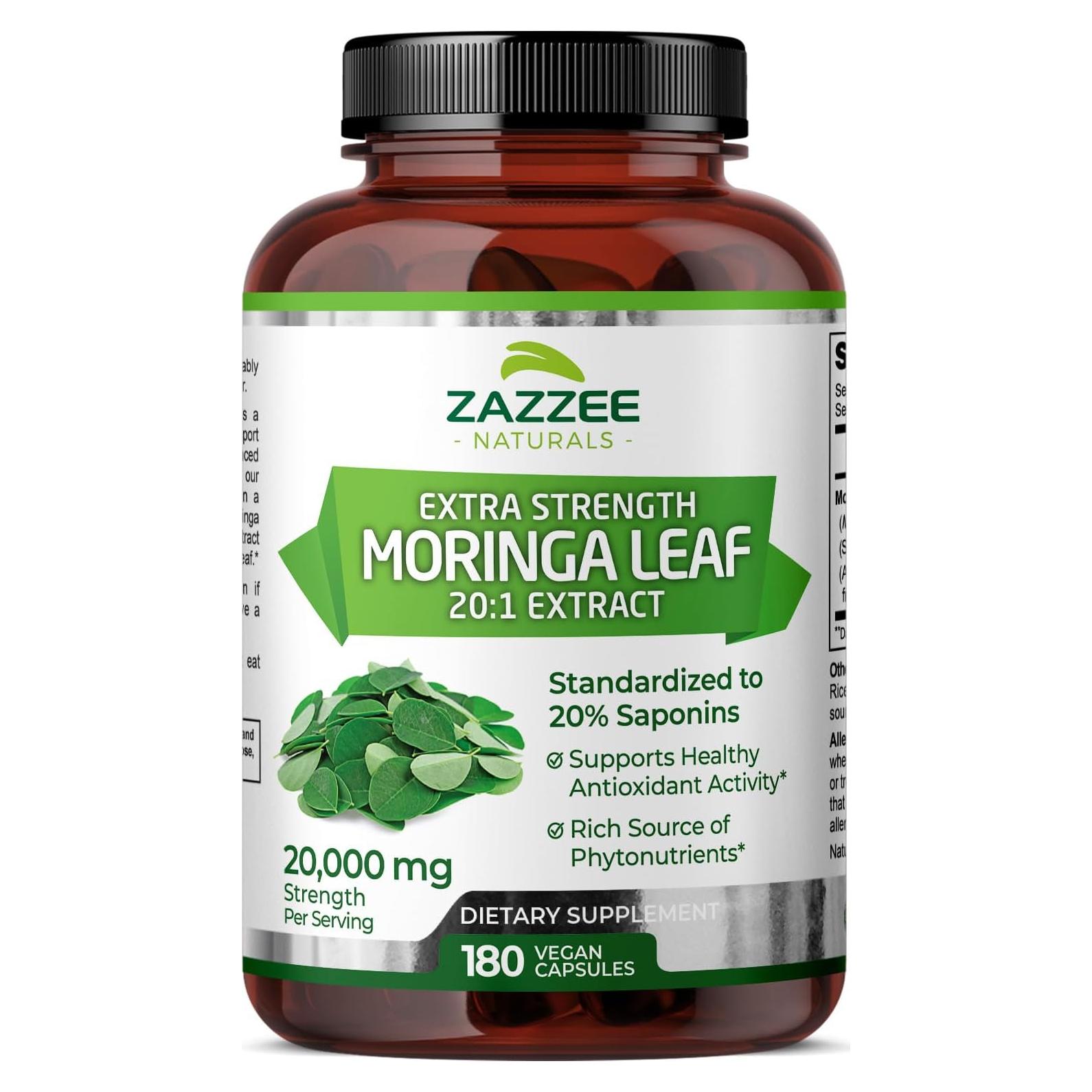 Extracto de Moringa Orgánica Zazzee 20:1, 20,000 mg, 180 Cápsulas
