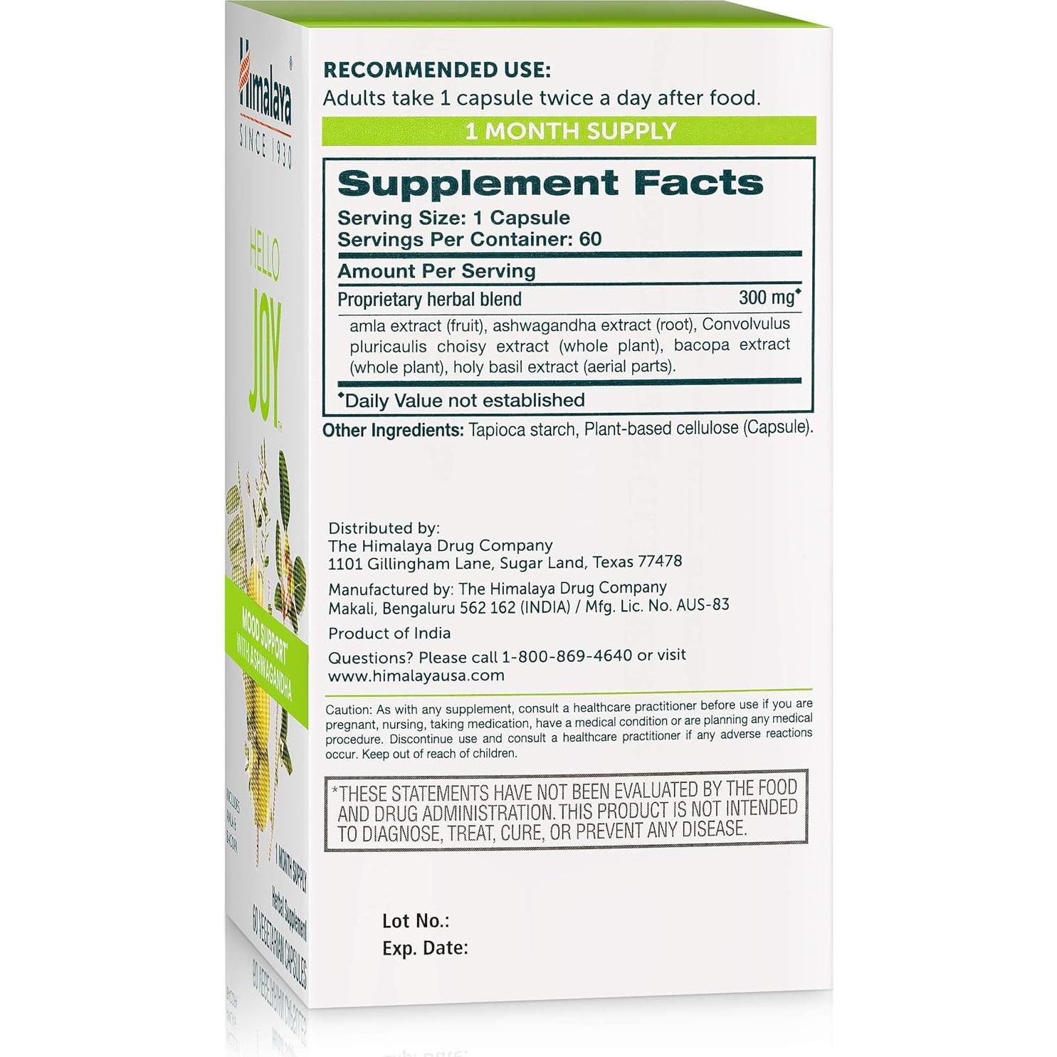 Suplemento Herbal Himalaya Hello Joy 60 Cápsulas - Antiestrés