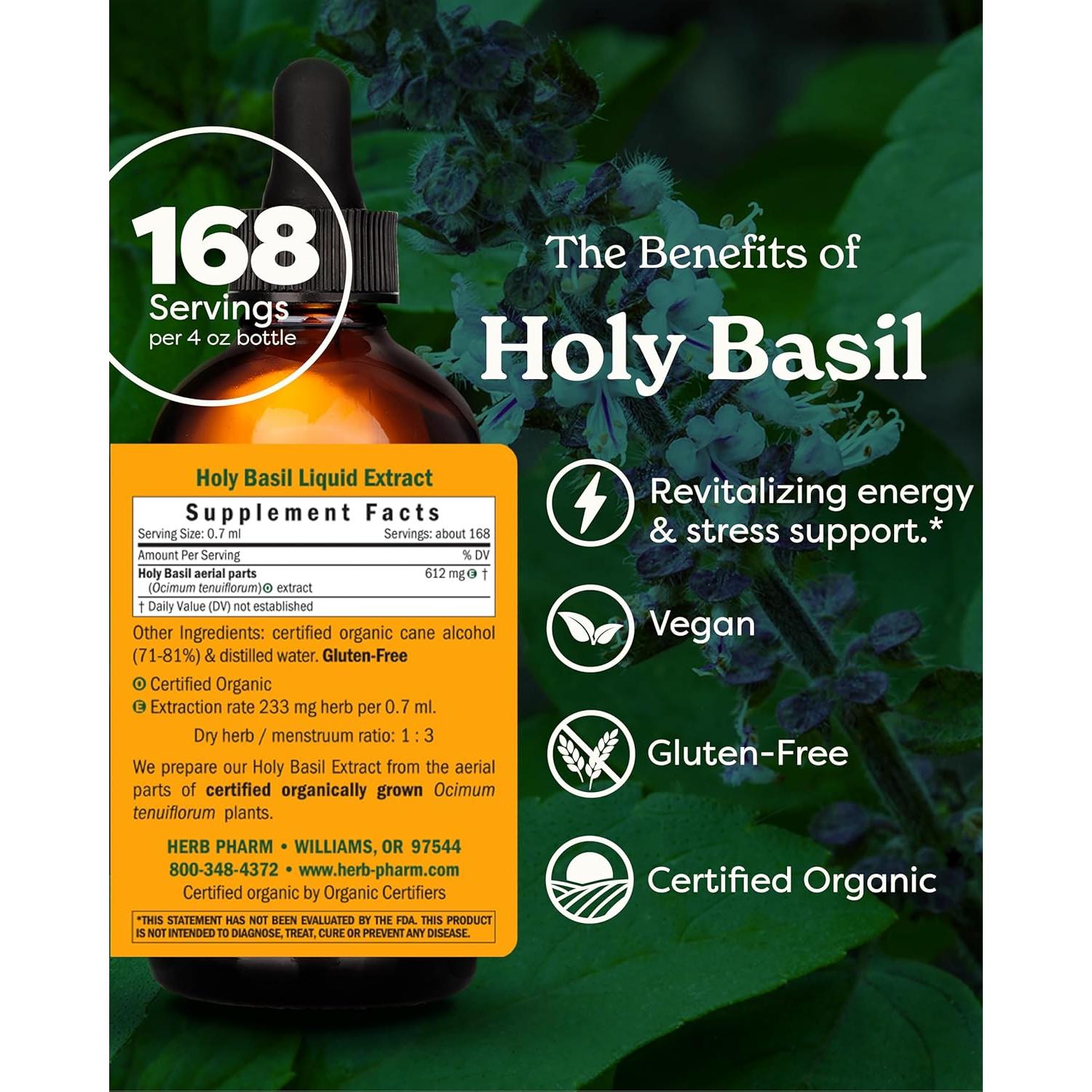 Extracto Líquido Orgánico de Albahaca Sagrada Herb Pharm 118 ml