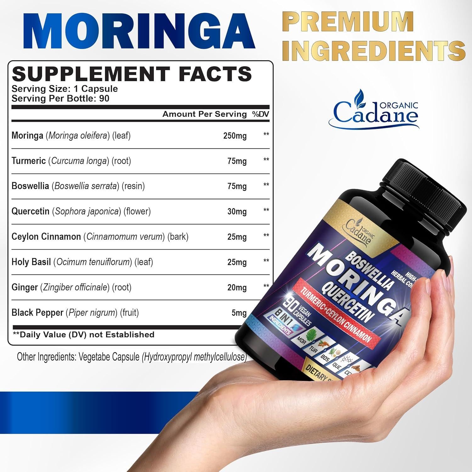 Suplemento Moringa Orgánica Cadane 90 Cápsulas Vegetales