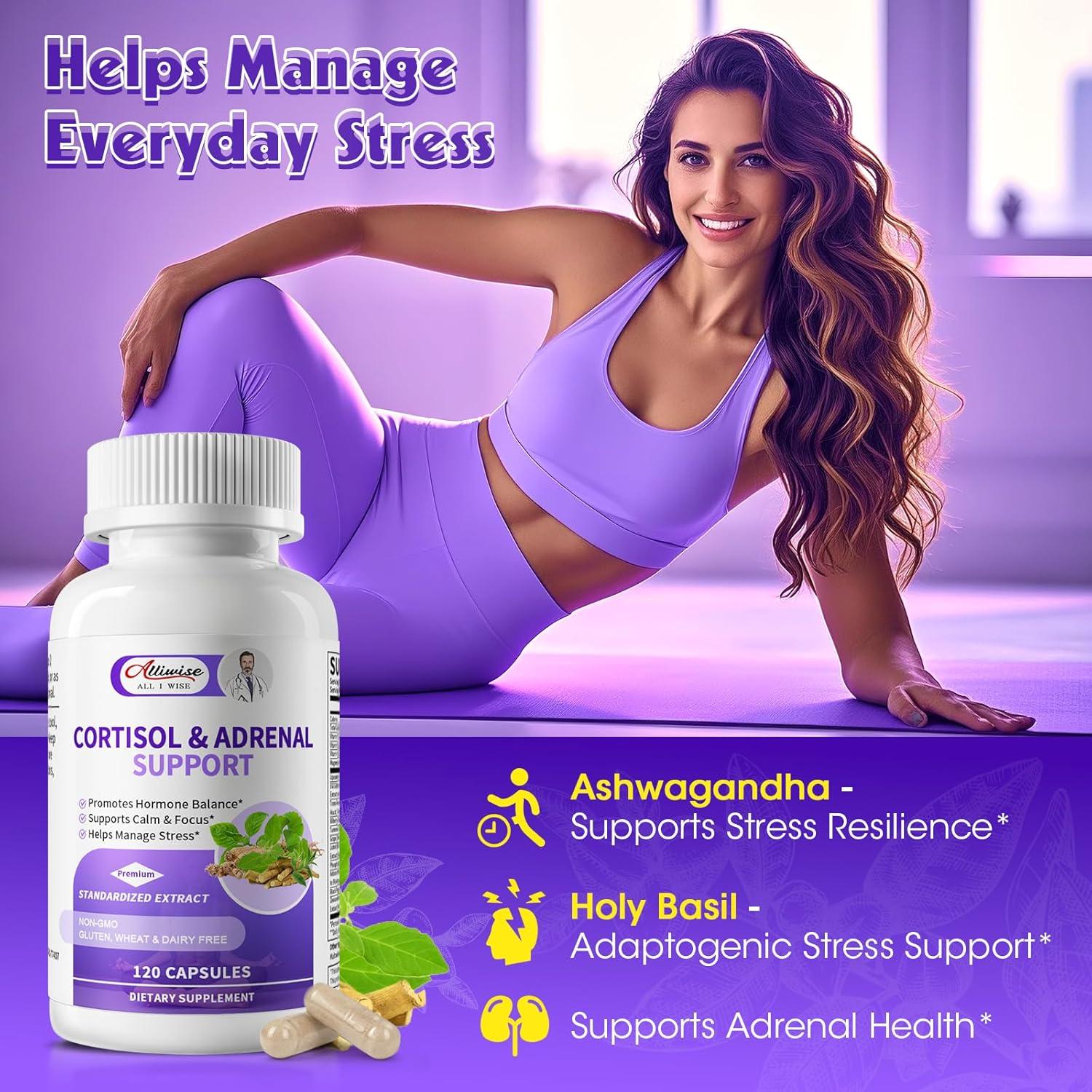 Suplemento de Cortisol Alliwise 120 Cápsulas Veganas - Apoyo Adrenal