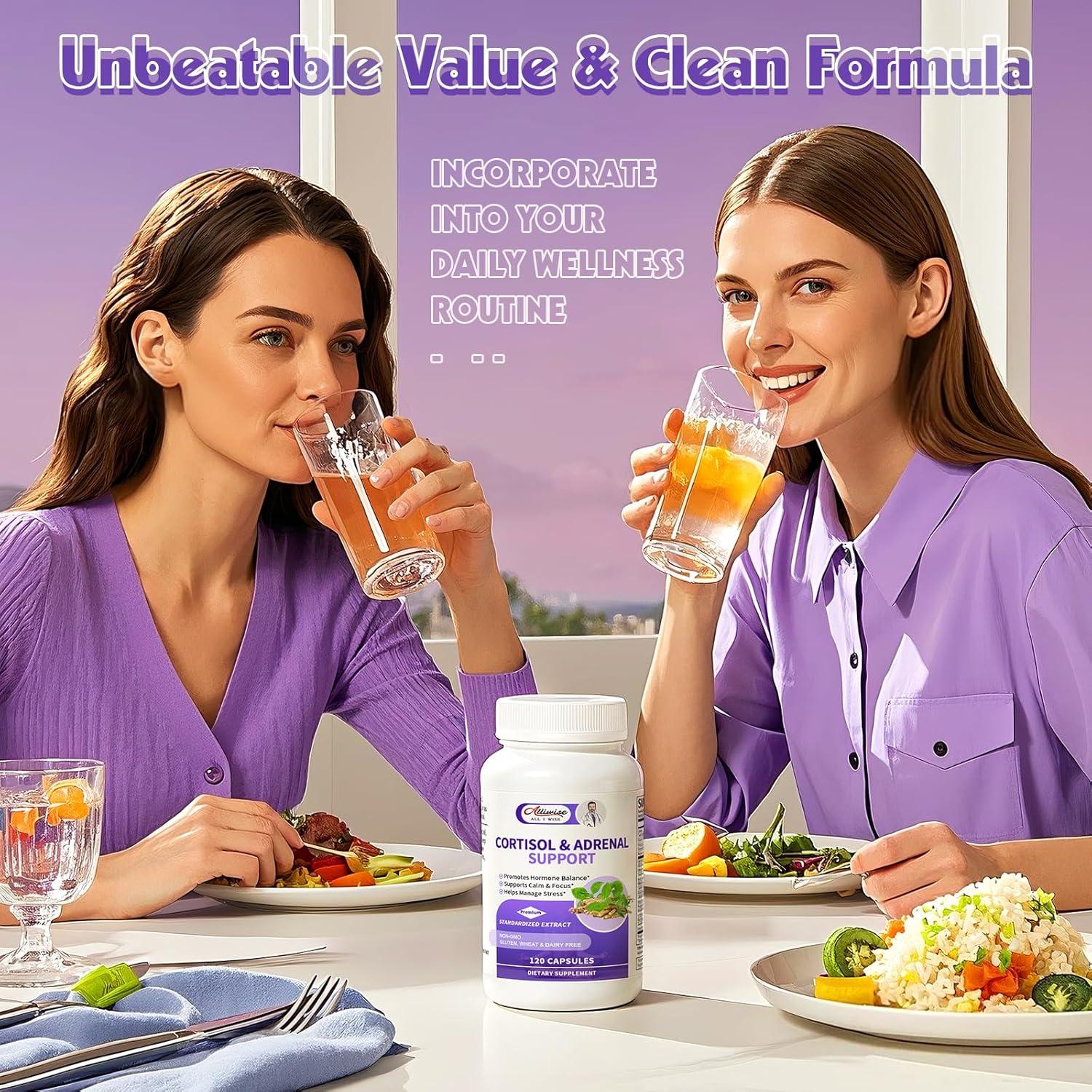 Suplemento de Cortisol Alliwise 120 Cápsulas Veganas - Apoyo Adrenal