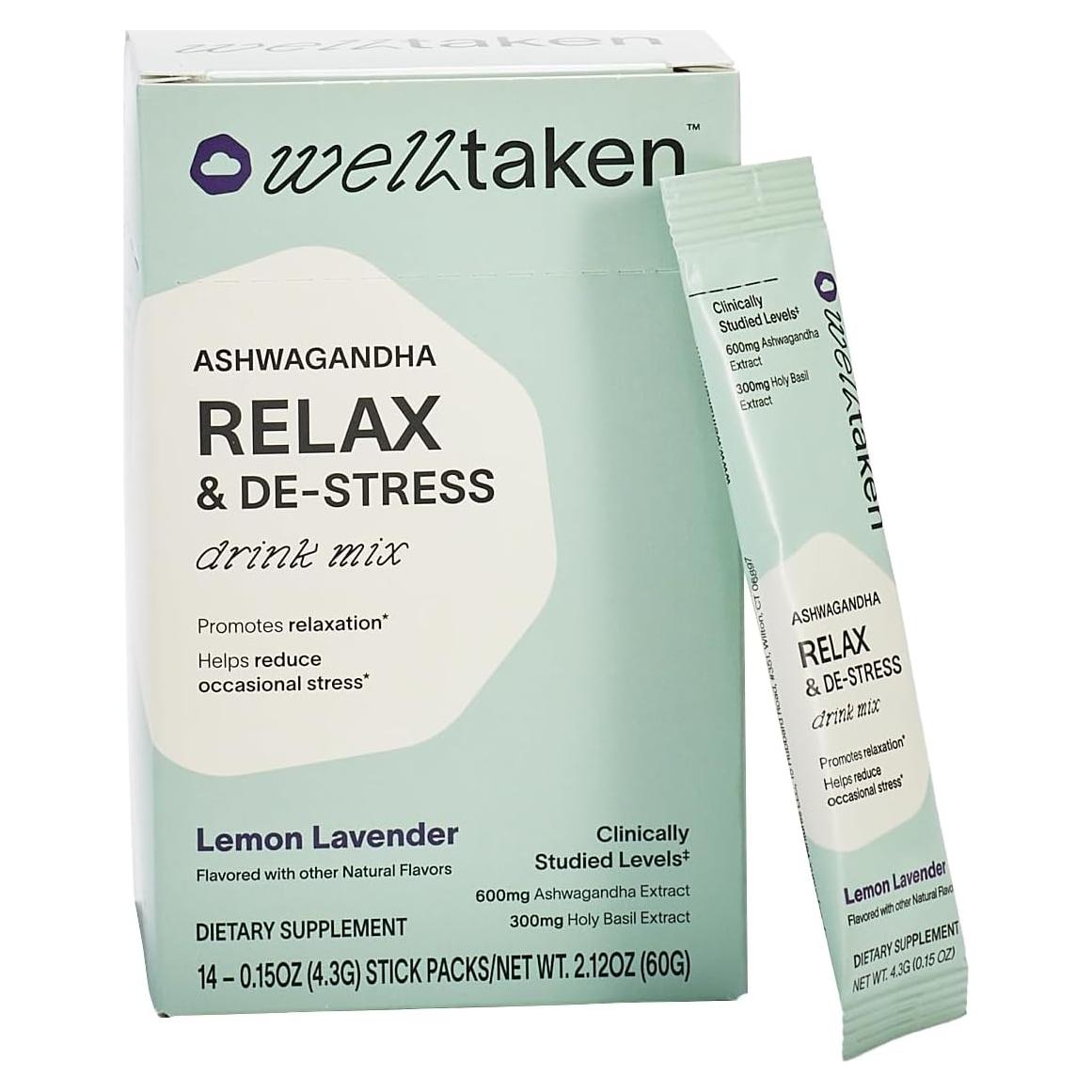 Polvo de Relajación Ashwagandha WellTaken - Limón Lavanda 14ct