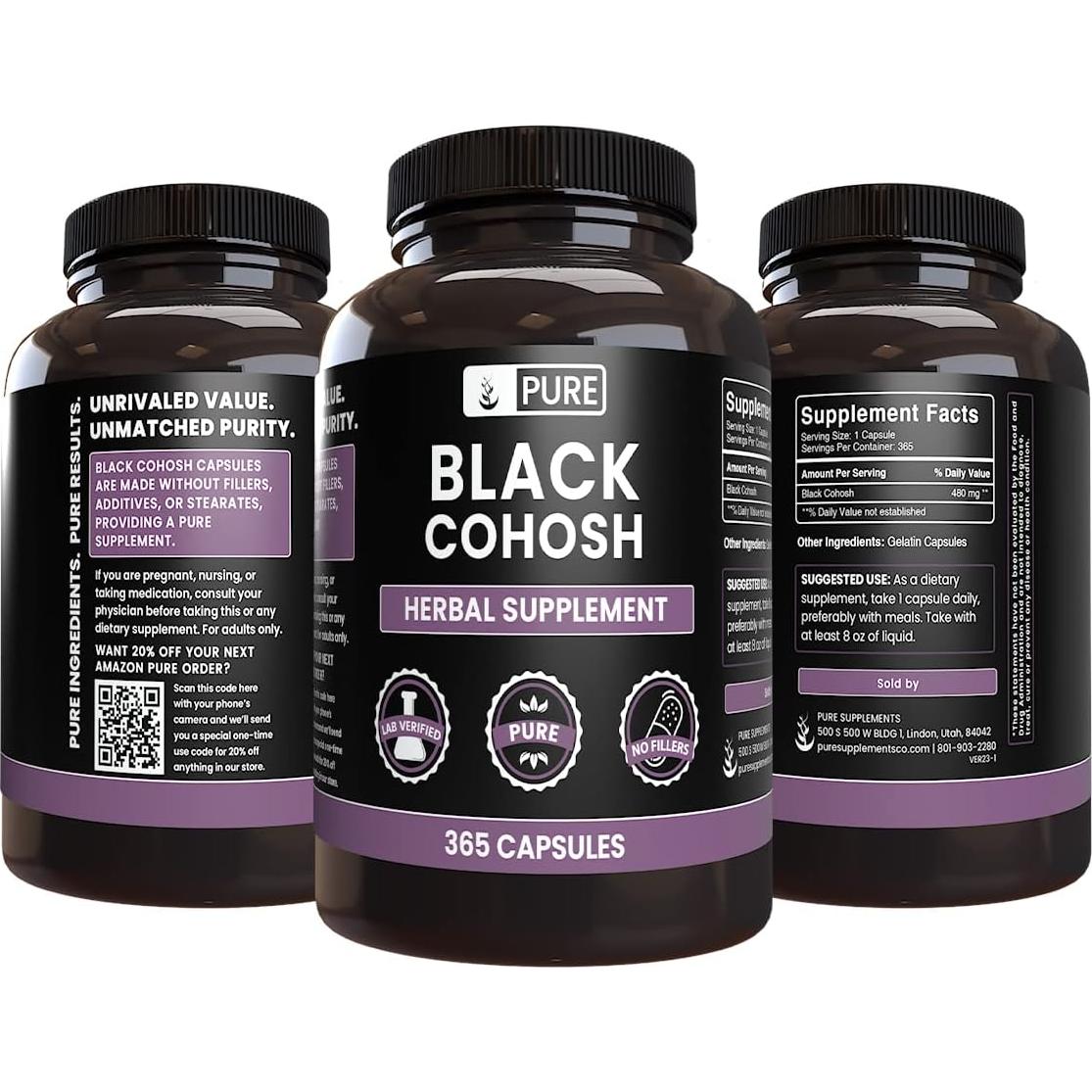 Cohosh Negro Puro 365 Cápsulas - Sin Aditivos - Ingredientes Orgánicos