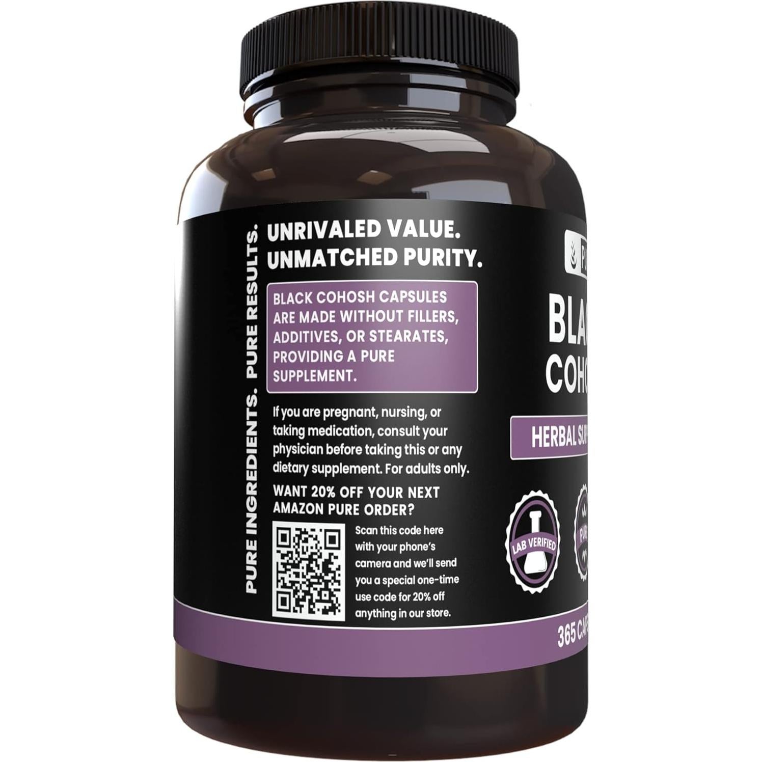 Cohosh Negro Puro 365 Cápsulas - Sin Aditivos - Ingredientes Orgánicos