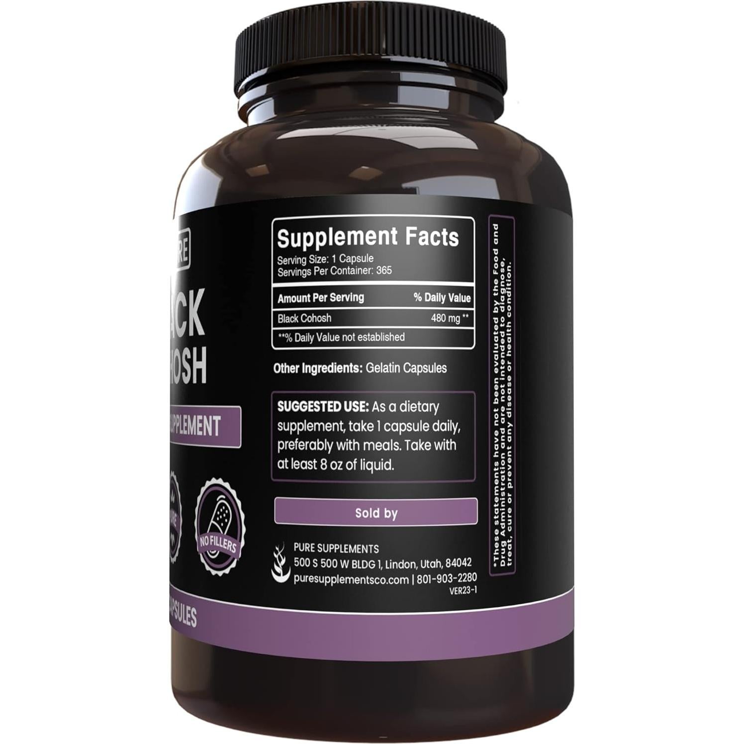 Cohosh Negro Puro 365 Cápsulas - Sin Aditivos - Ingredientes Orgánicos