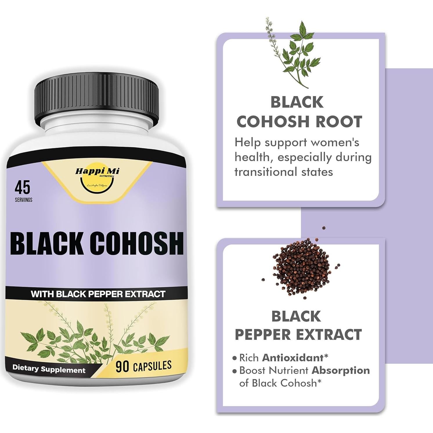 Cohosh Negro Happi Mi Nutrition 1300MG 90 Cápsulas Veganas