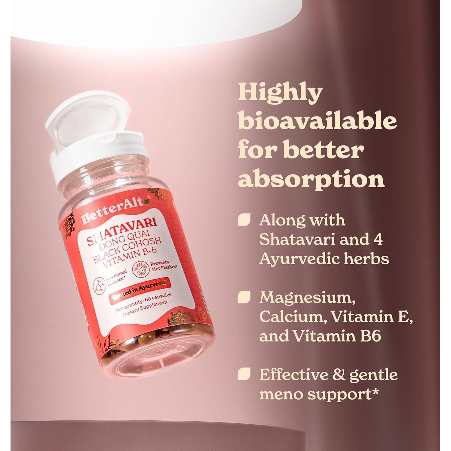 Cápsulas de Shatavari Mejor Alt | Suplemento Menopausia 60 U.