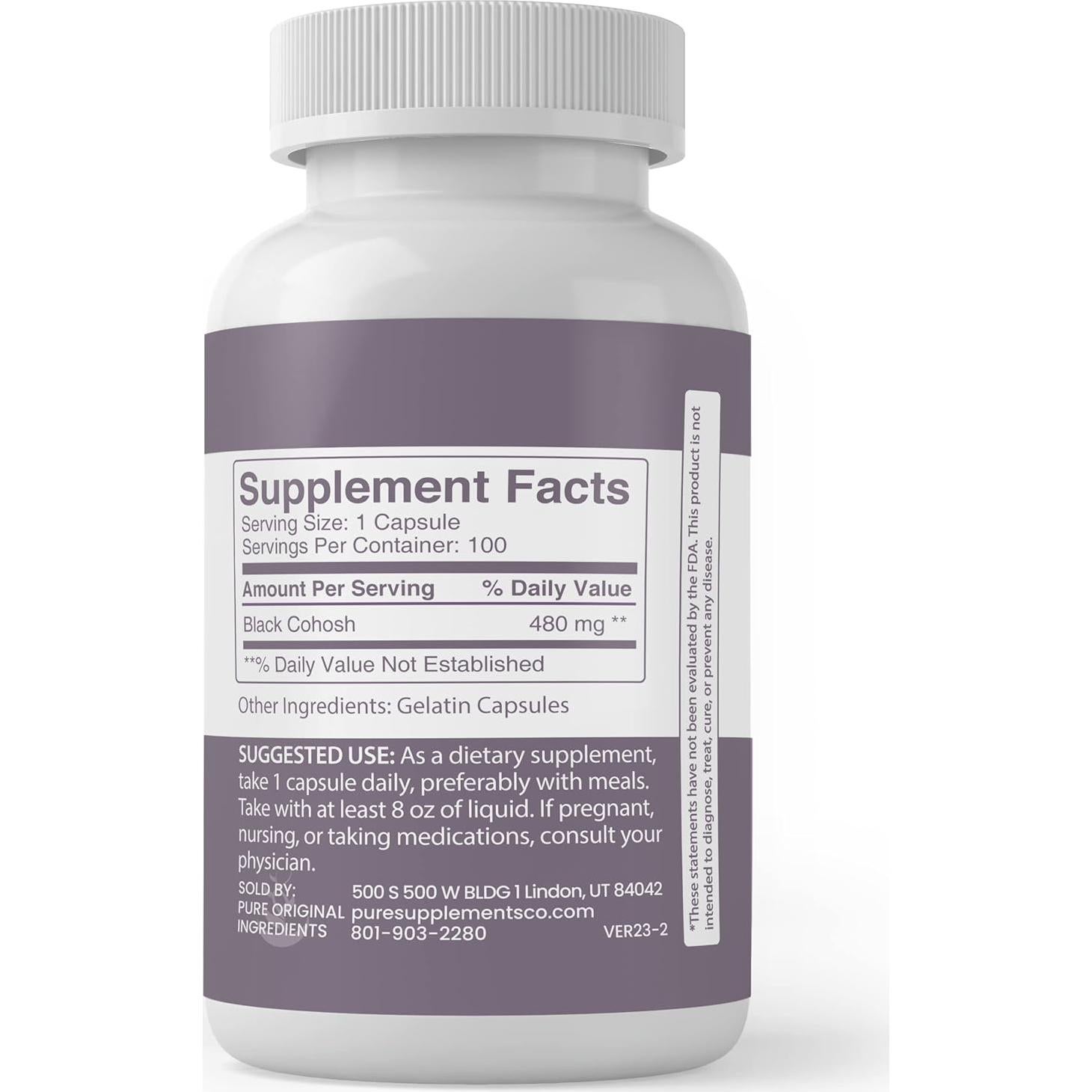 Raíz de Cohosh Negro Puro Ingredientes Originales 100 Cápsulas