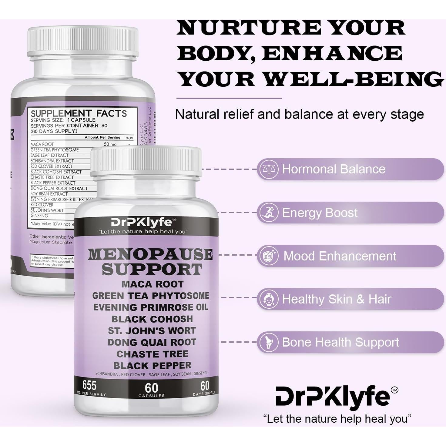 Cápsulas Suplemento Menopausia DrPKlyfe 655mg 60 Unidades