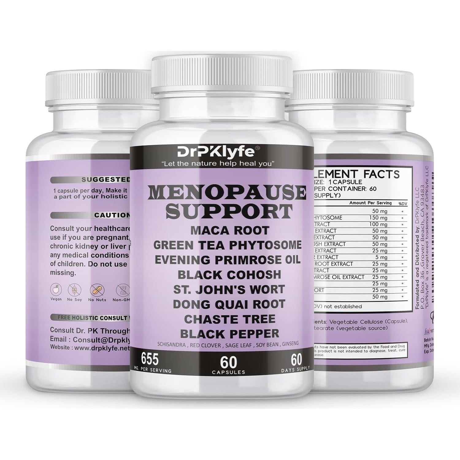 Cápsulas Suplemento Menopausia DrPKlyfe 655mg 60 Unidades