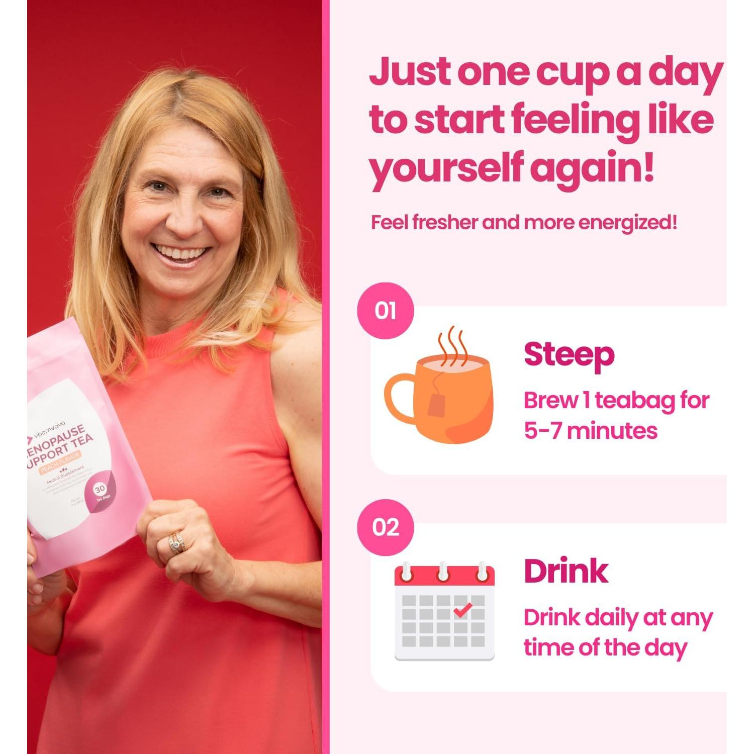 Té VoomVaya para Menopausia - Alivio Natural con Trébol Rojo - 30 Bolsitas