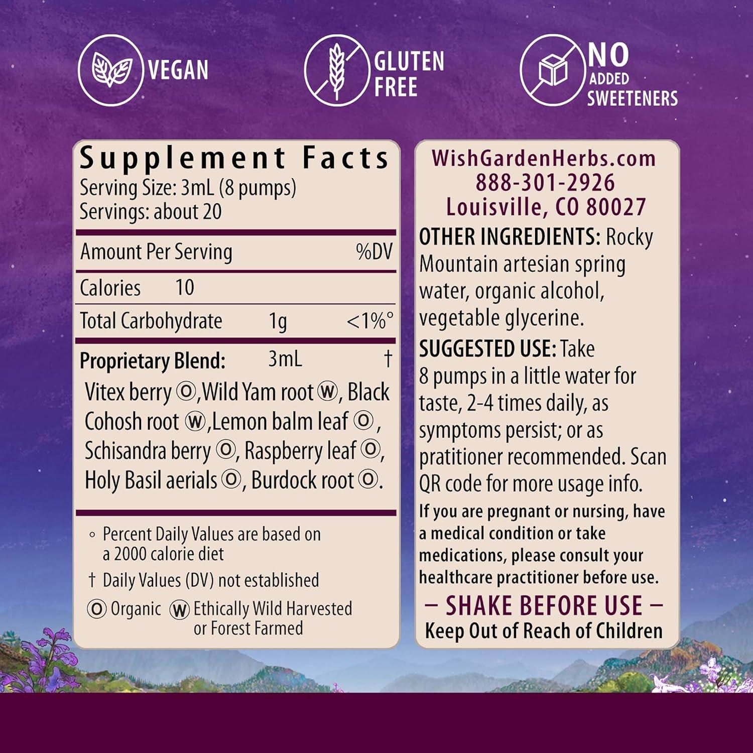 WishGarden Herbs Hot Flash Tamer - Plant-Based Herbal Hot Flash Relief & Night Sweats Supplement with Black Cohosh & Vitex Berry Supports Healthy Hormone Levels, Menopause Relief for Women, 2oz