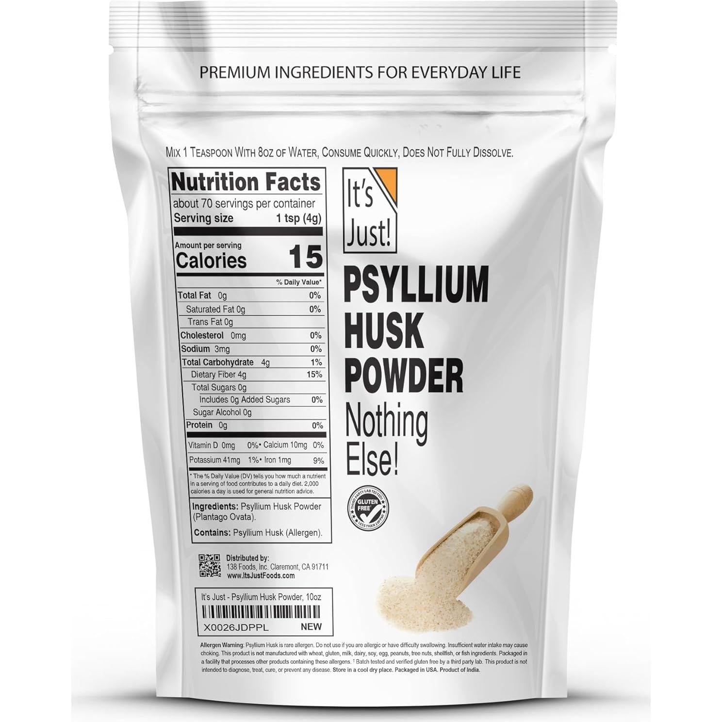 Polvo de Cáscara de Psyllium 283.5g 138 Foods - Fibra Dietética