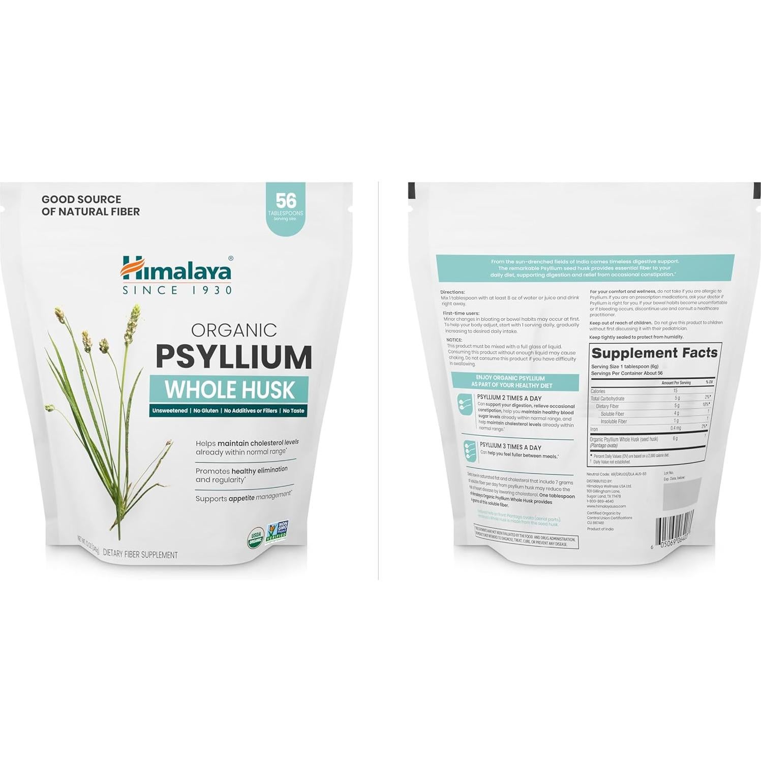 Himalaya Psyllium Orgánico Entero 340g - Suplemento de Fibra