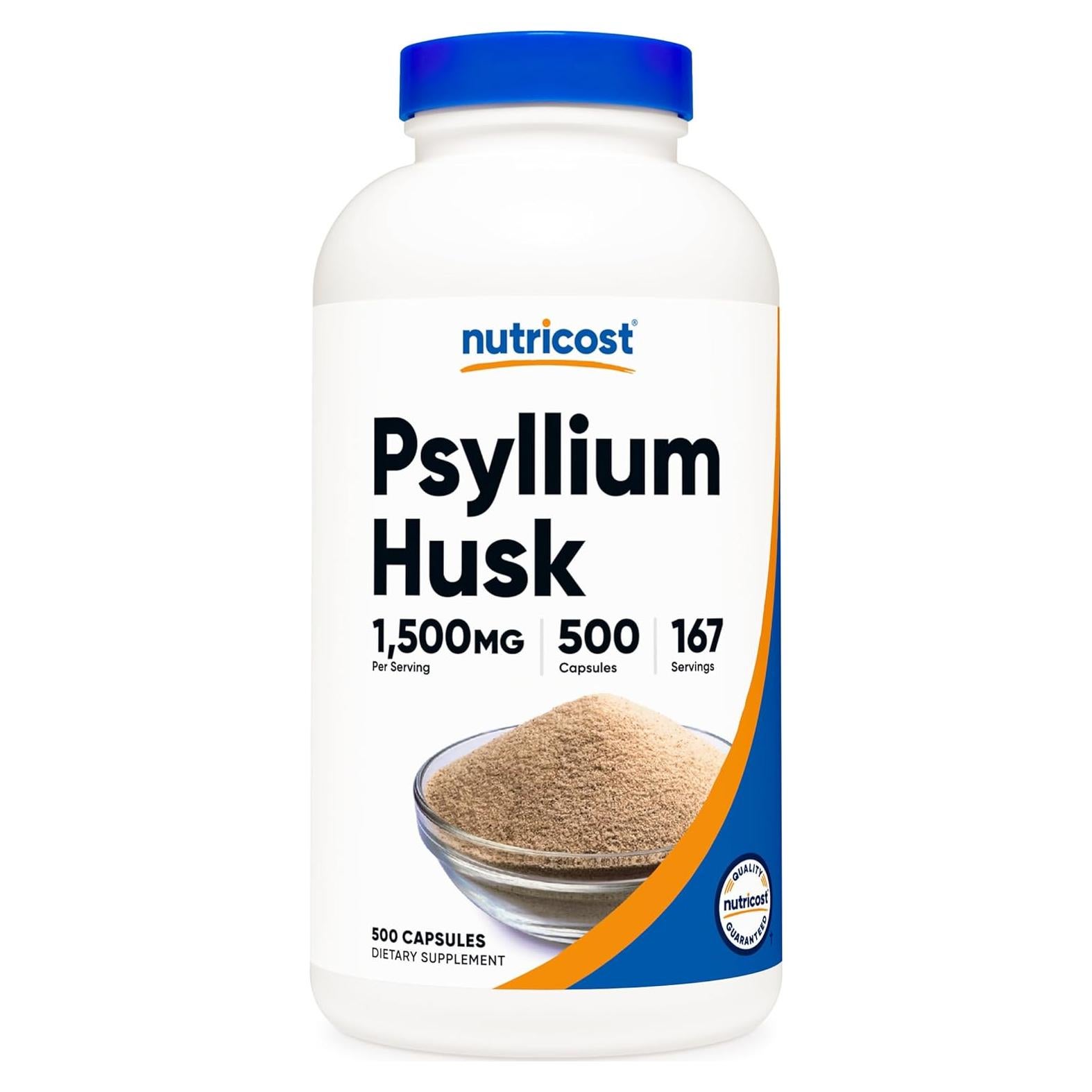 Nutricost Psyllium Husk 1500mg 500 Cápsulas Sin OGM Gluten