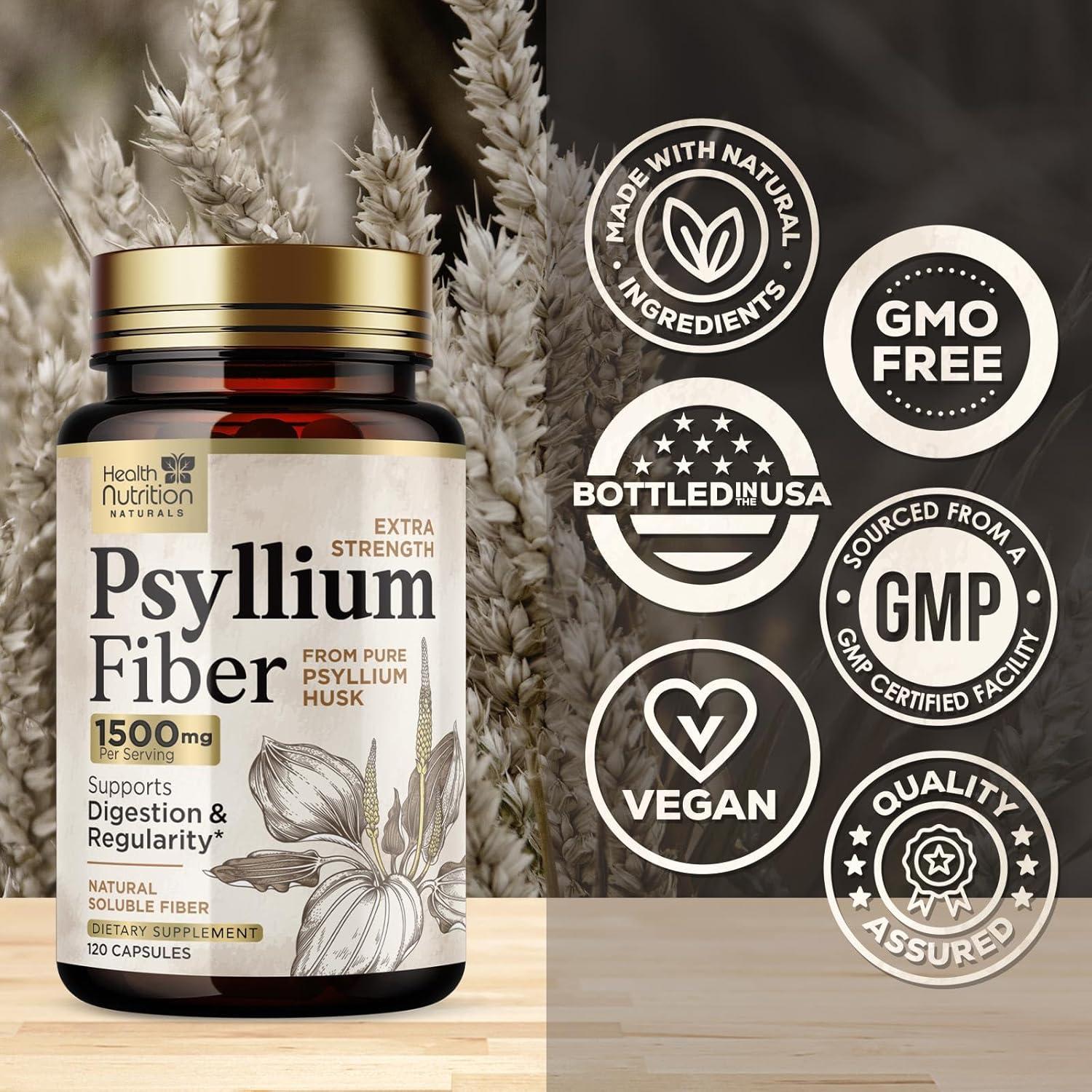 Cápsulas de fibra de psyllium 1500mg Health Nutrition - 120 unidades