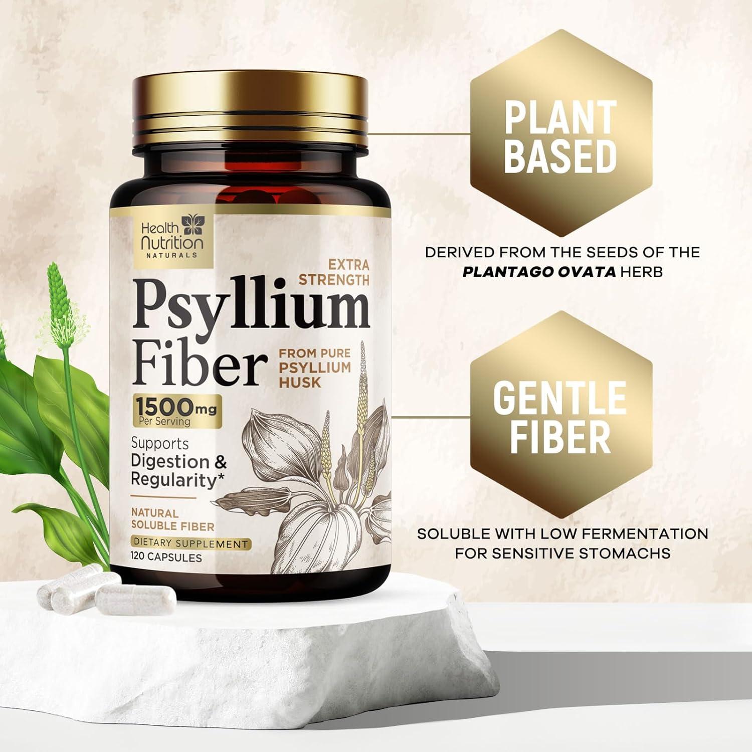 Cápsulas de fibra de psyllium 1500mg Health Nutrition - 120 unidades