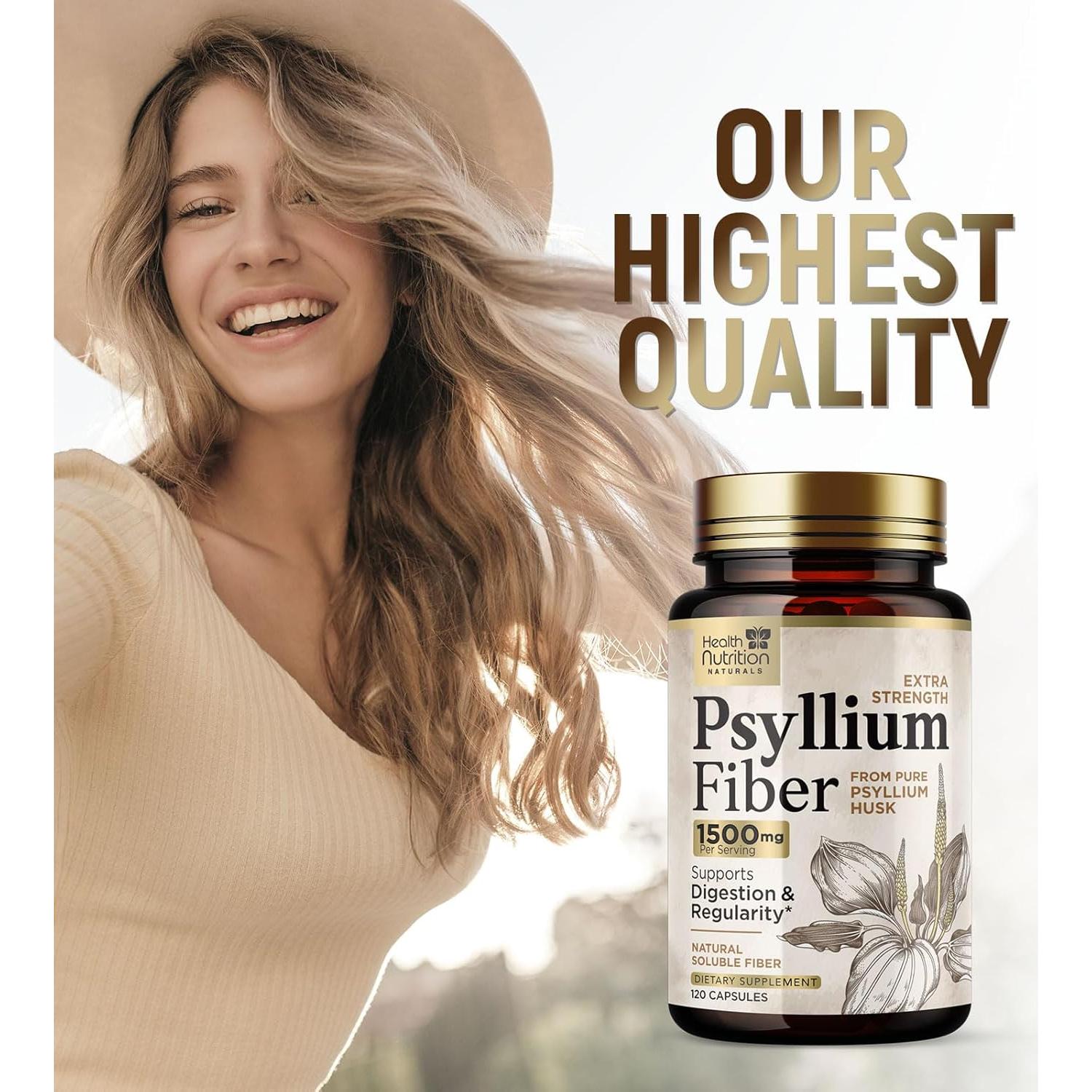 Cápsulas de fibra de psyllium 1500mg Health Nutrition - 120 unidades