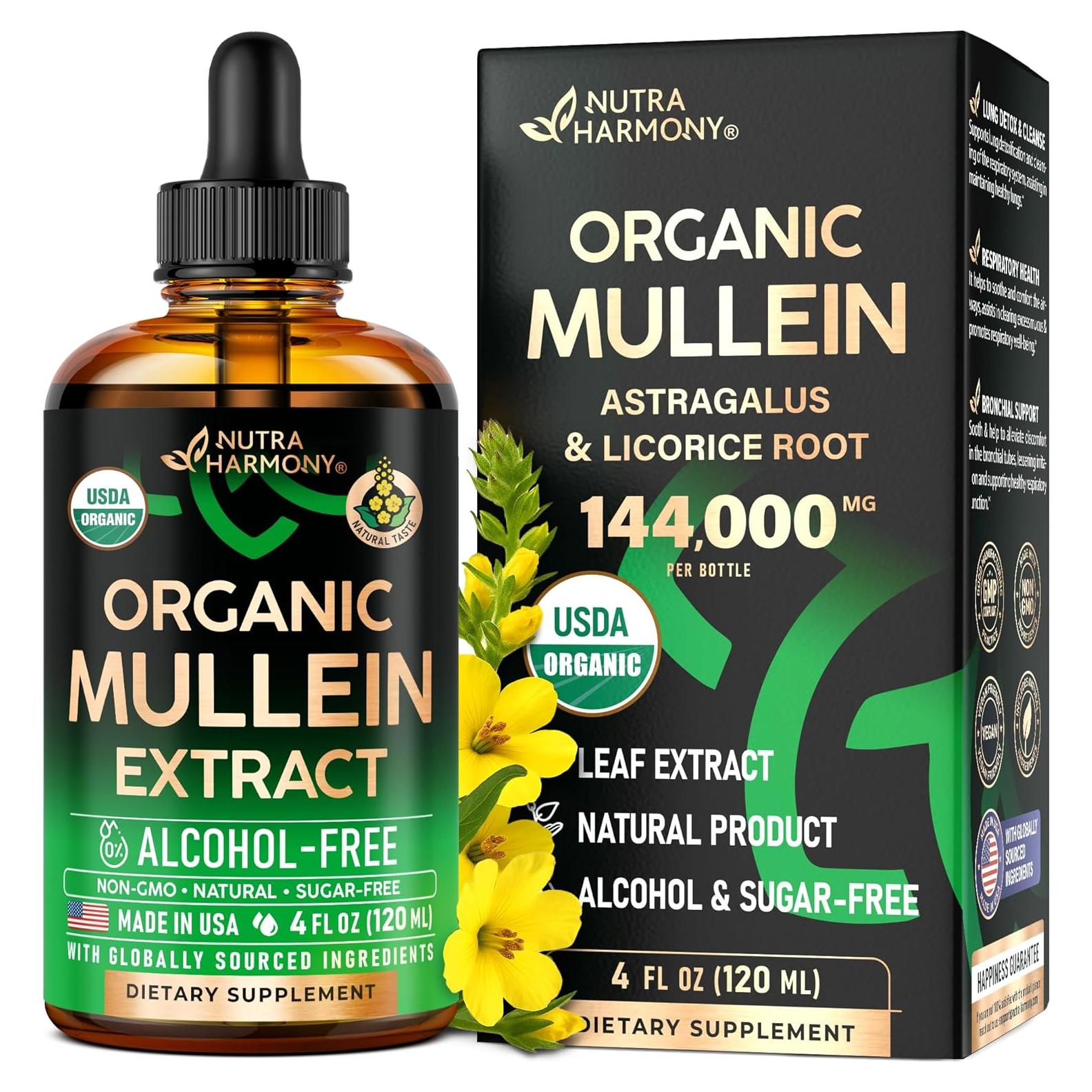 Gotas de Mullein Orgánico USDA 118.29 ml - Suplemento Respiratorio