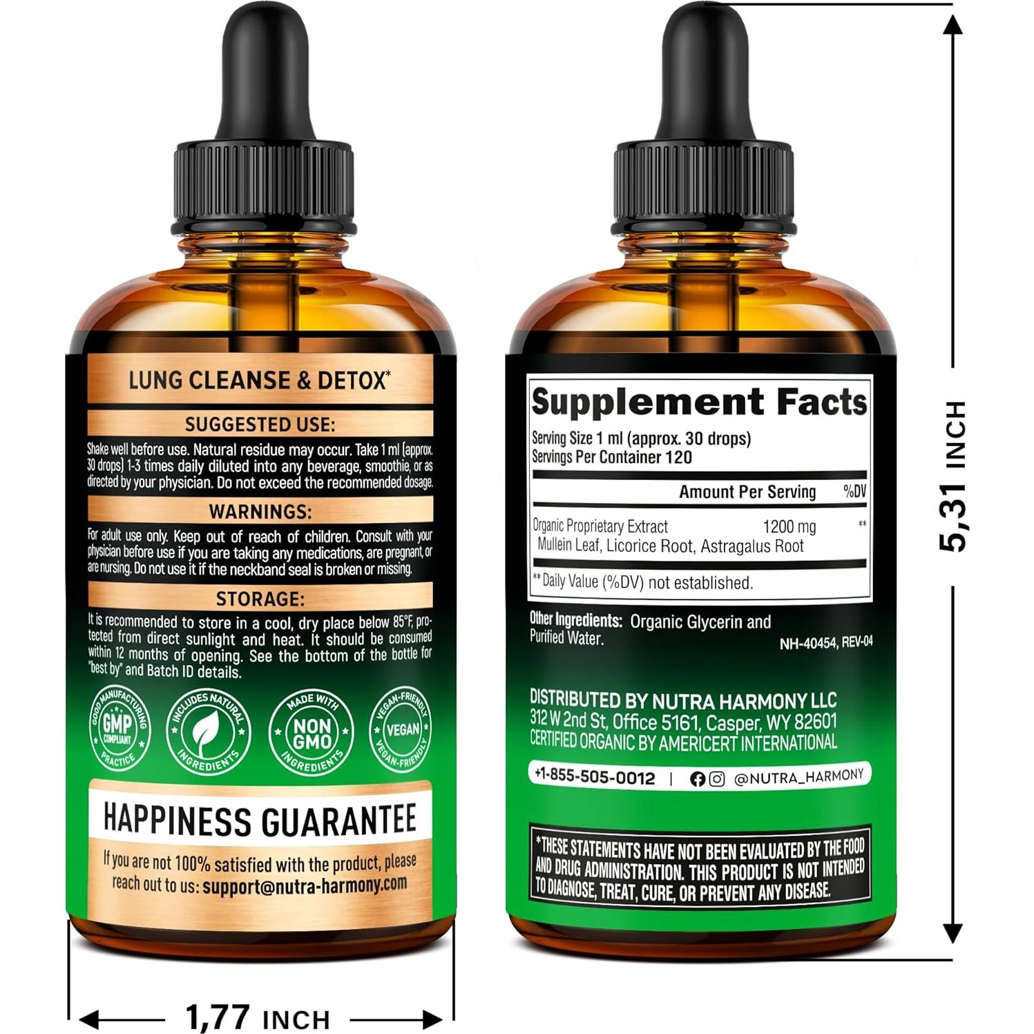 Gotas de Mullein Orgánico USDA 118.29 ml - Suplemento Respiratorio