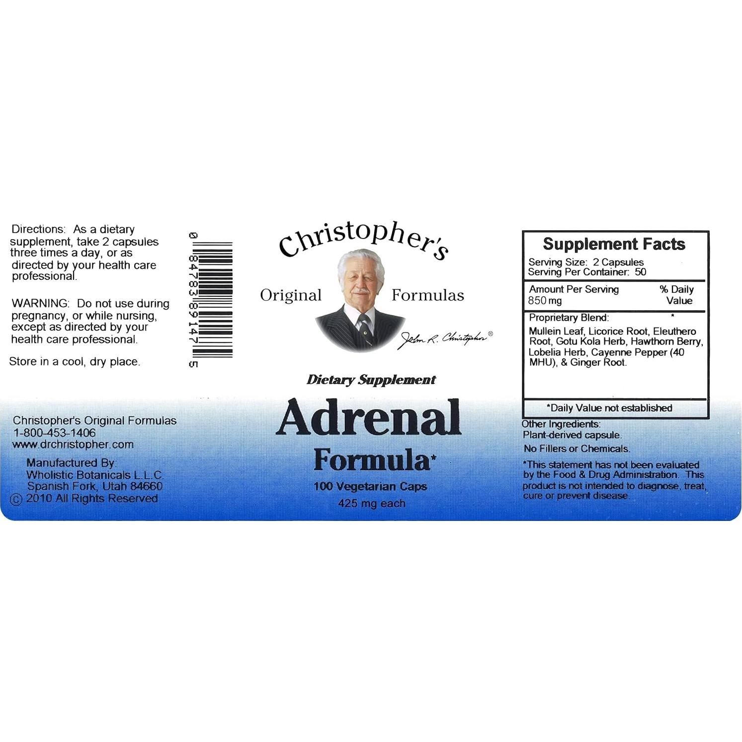 Fórmula Adrenal Christopher - Suplemento Natural 100 Cápsulas