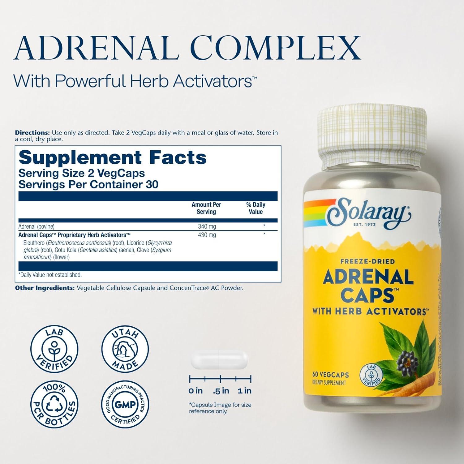 Cápsulas Adrenales Solaray - 340 mg Suprarrenales + 430 mg Hierbas