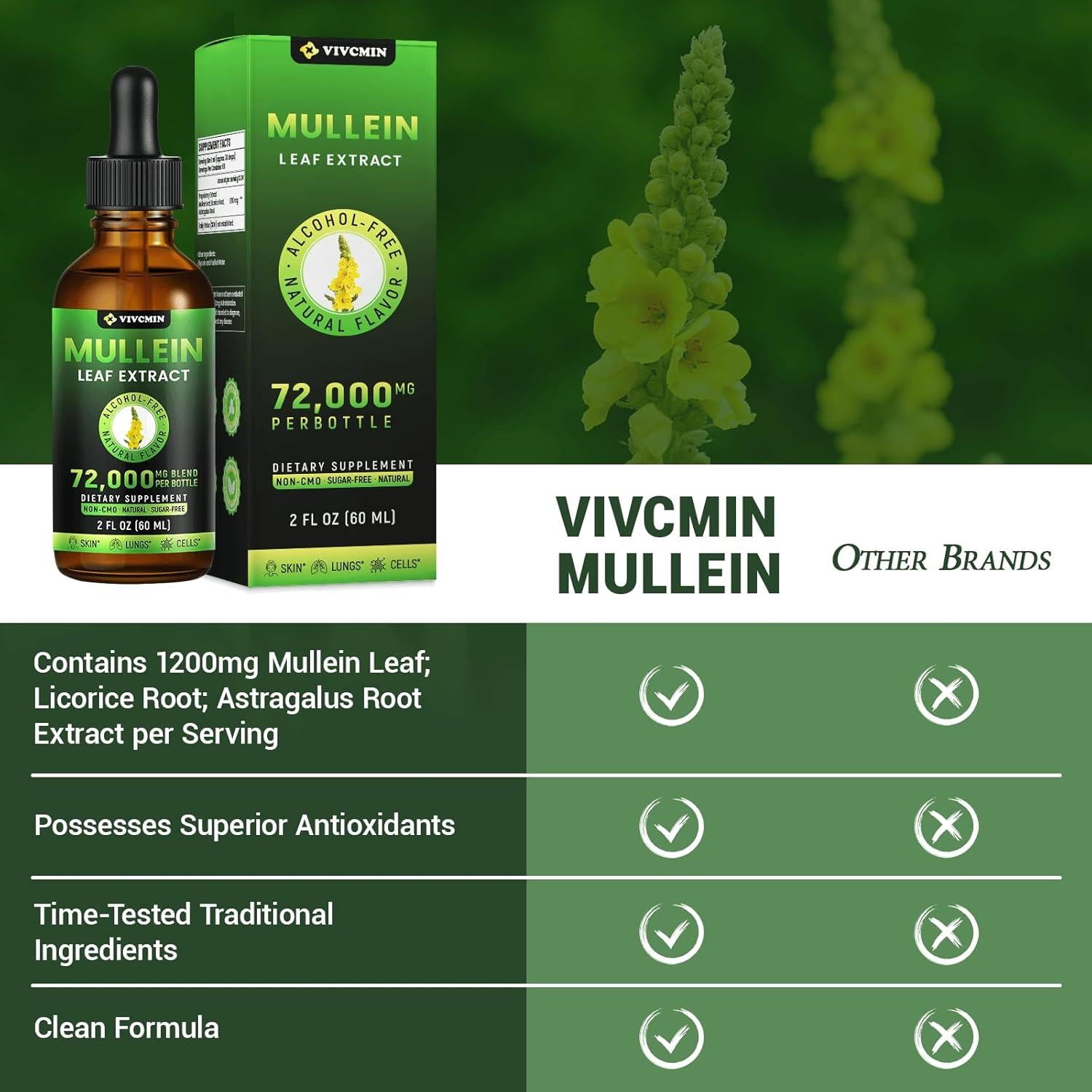 Gotas de Mullein vivcmin 60 ml - Suplemento Herbal Respiratorio